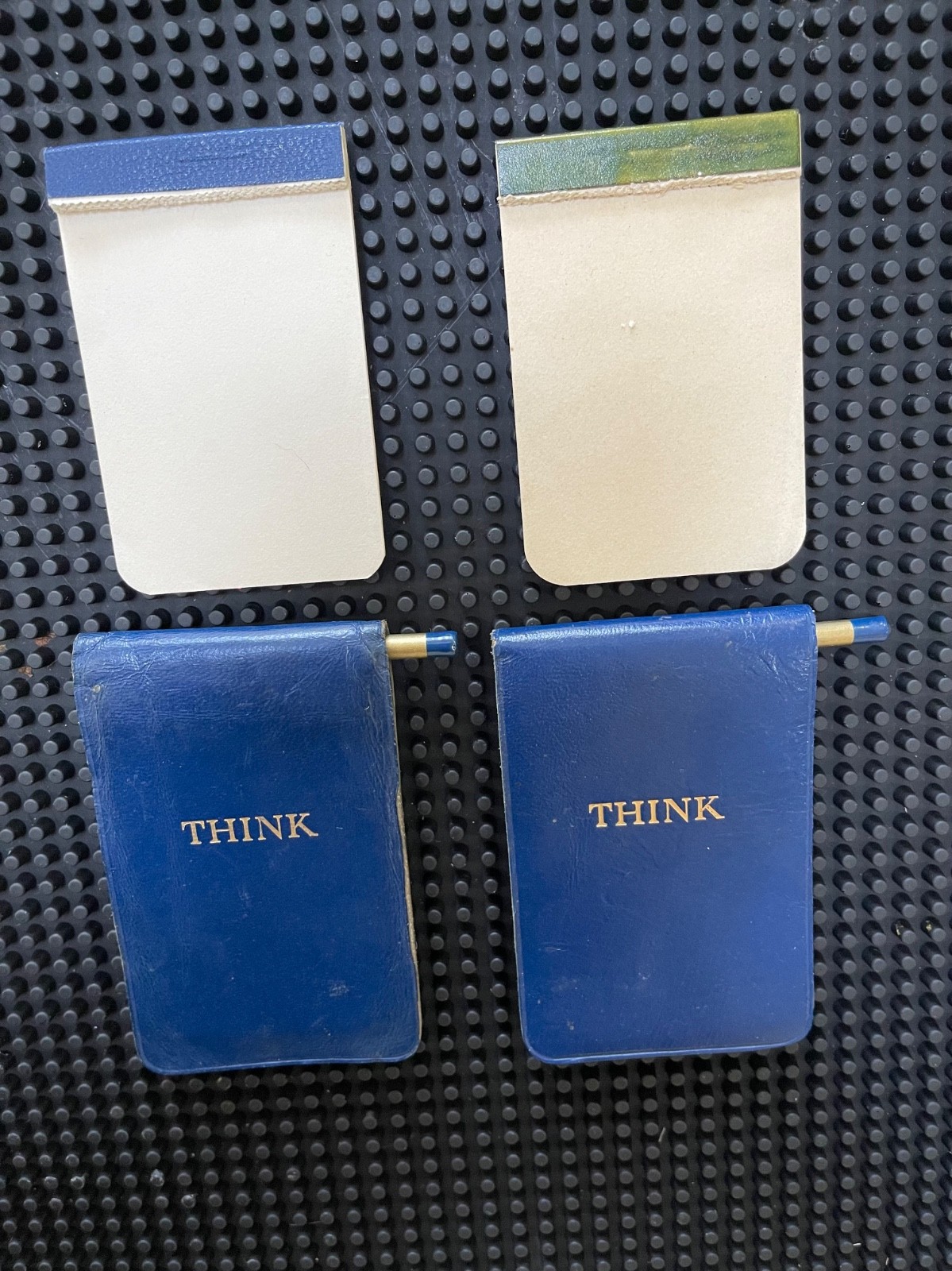 2 Rare 1950s IBM THINK 3.75 x 2.5 inch Blue Leather Pocket Version w/Pencil clip 2 Rare 1950s IBM THINK 3.75 x 2.5 inch Blue Leather Pocket Version w/Pencil clip