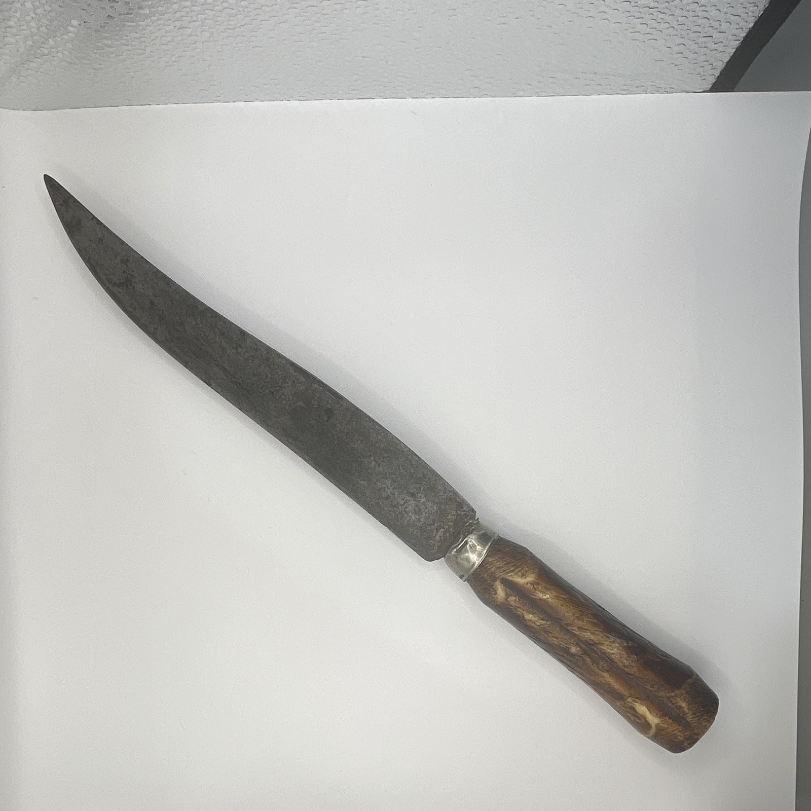Antique Pressed Horn Handle Carving Knife Vintage Split Tang Warranted Steel