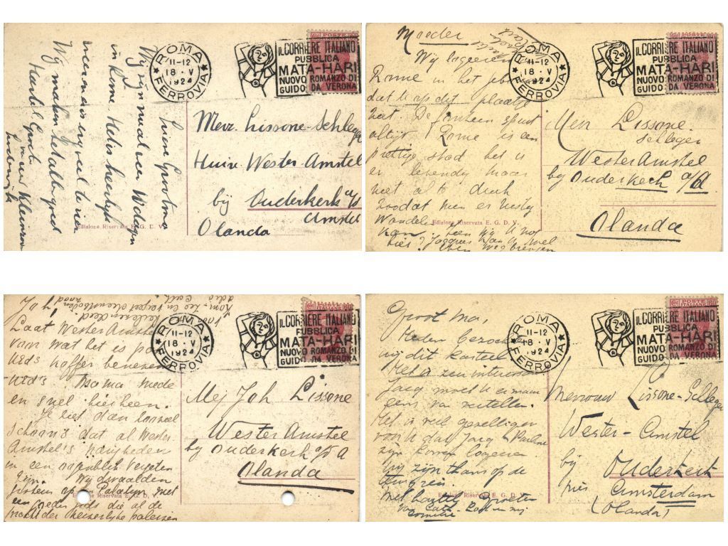 MATA HARI Cancel ROME ITALY 4 Postcards Covers 18 May 1924 to Netherlands(L5755)