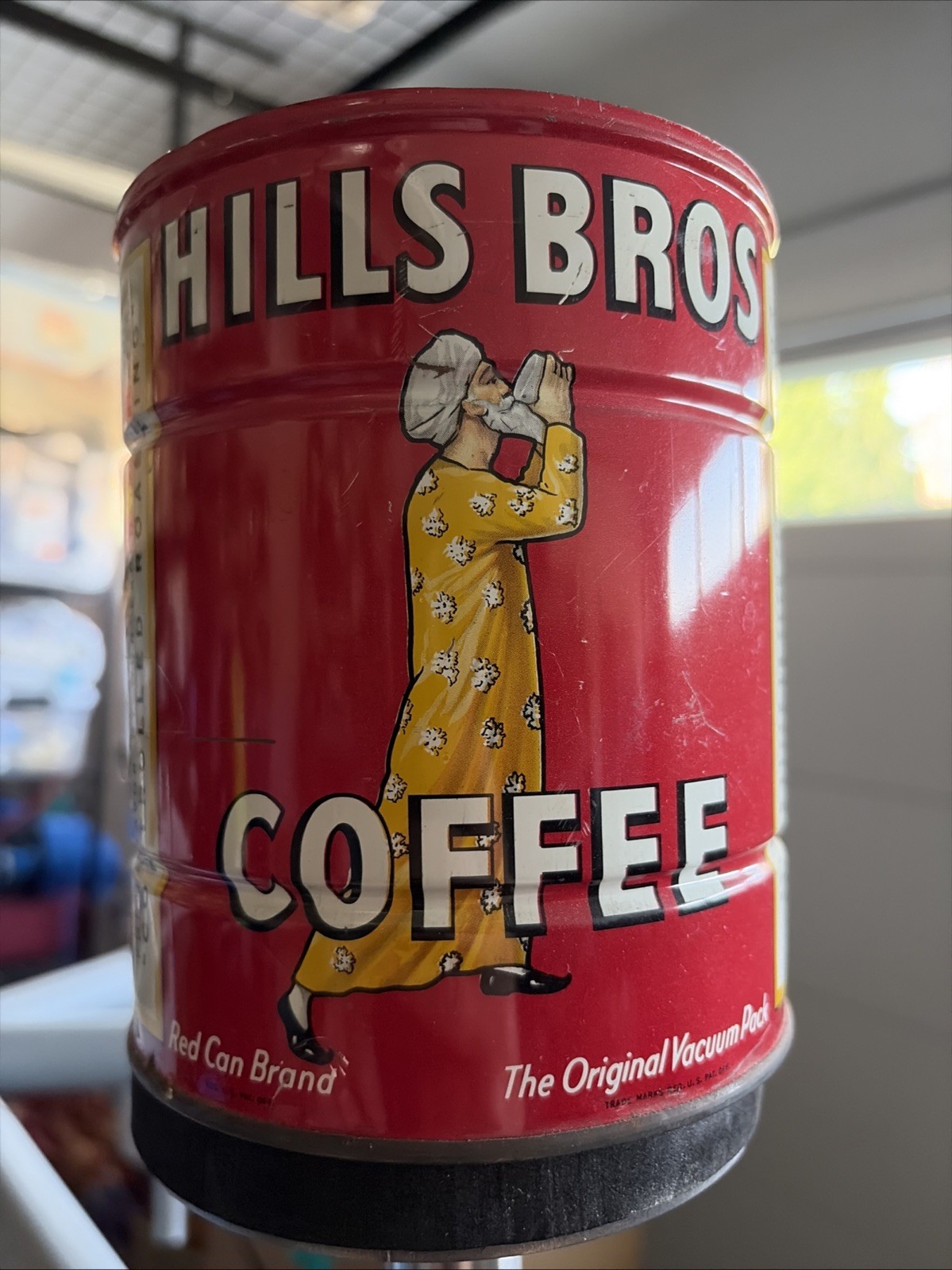 Hills Bros Vintage Coffee Can 2lb Tin Red Can Brand Advertising 1920-40’s No Lid