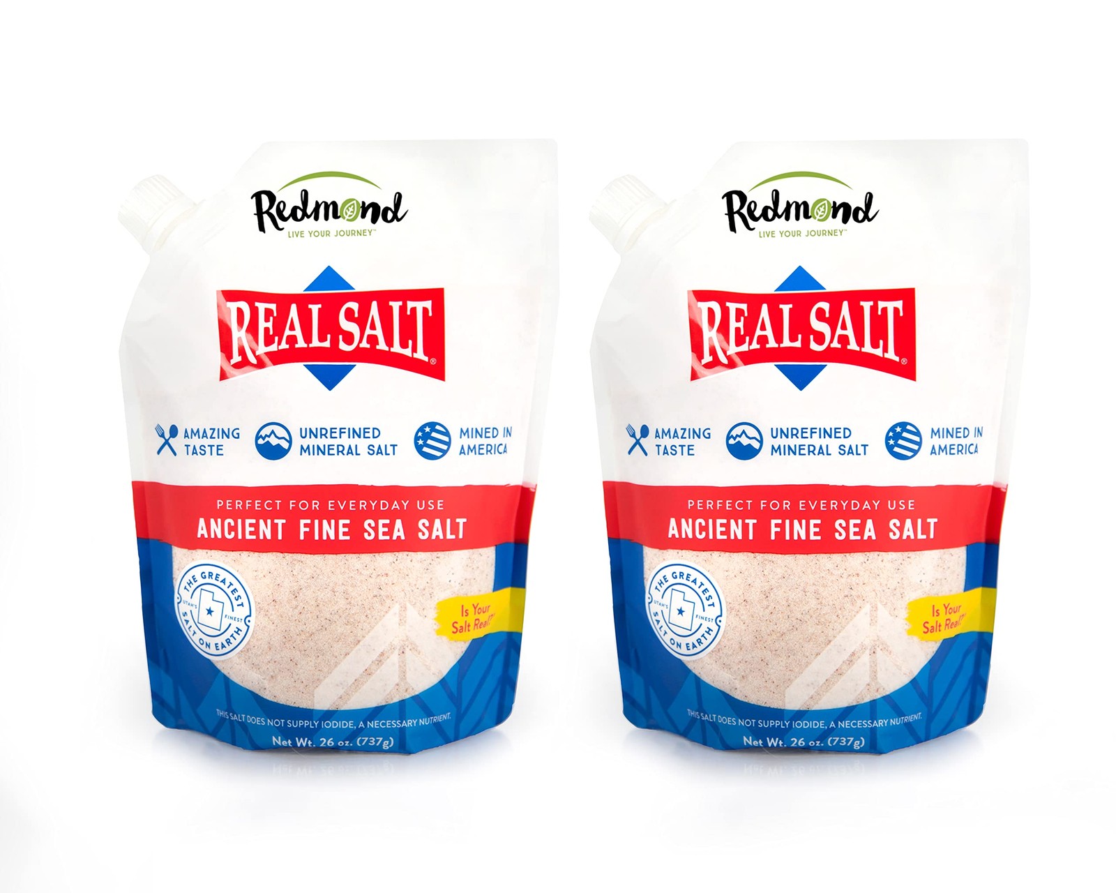 REDMOND Real Sea Salt - Gluten Free Fine, 26 Ounce Pouch 26 (Pack of 2)