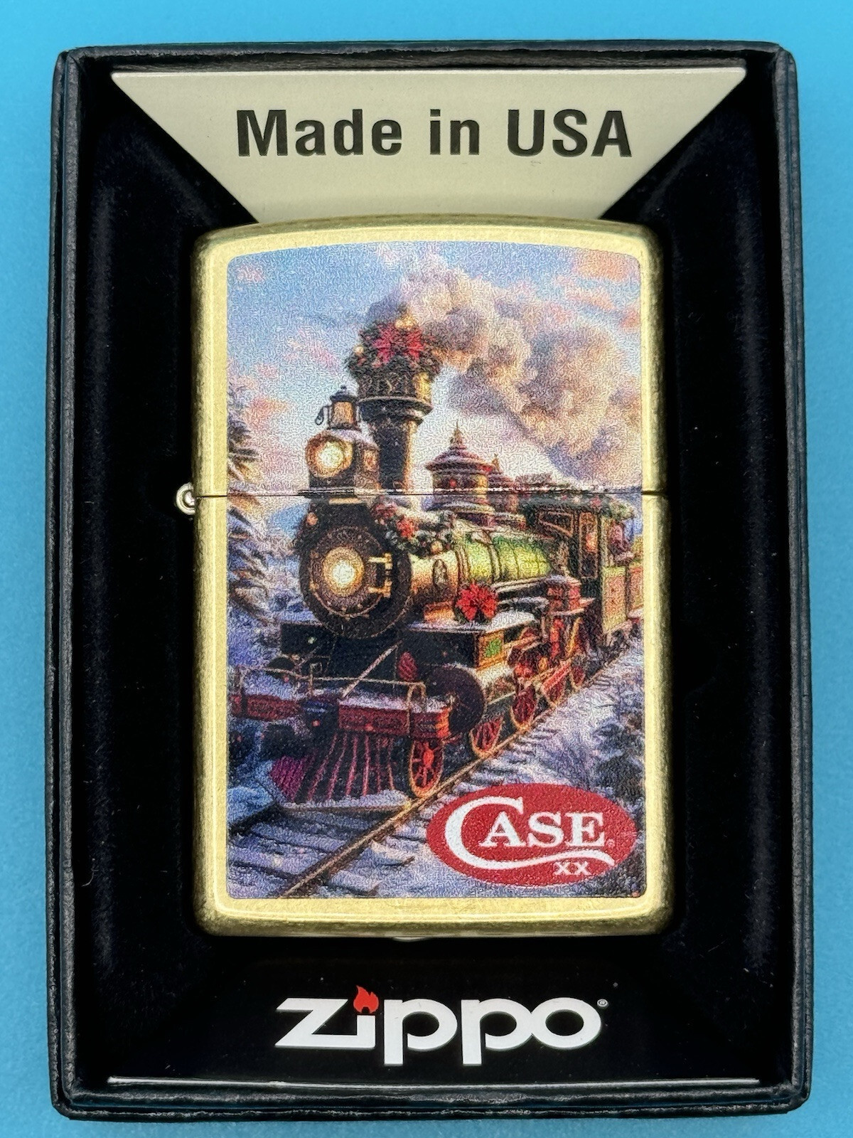 Christmas Train Case XX Knives Street Brass Zippo Lighter NEW