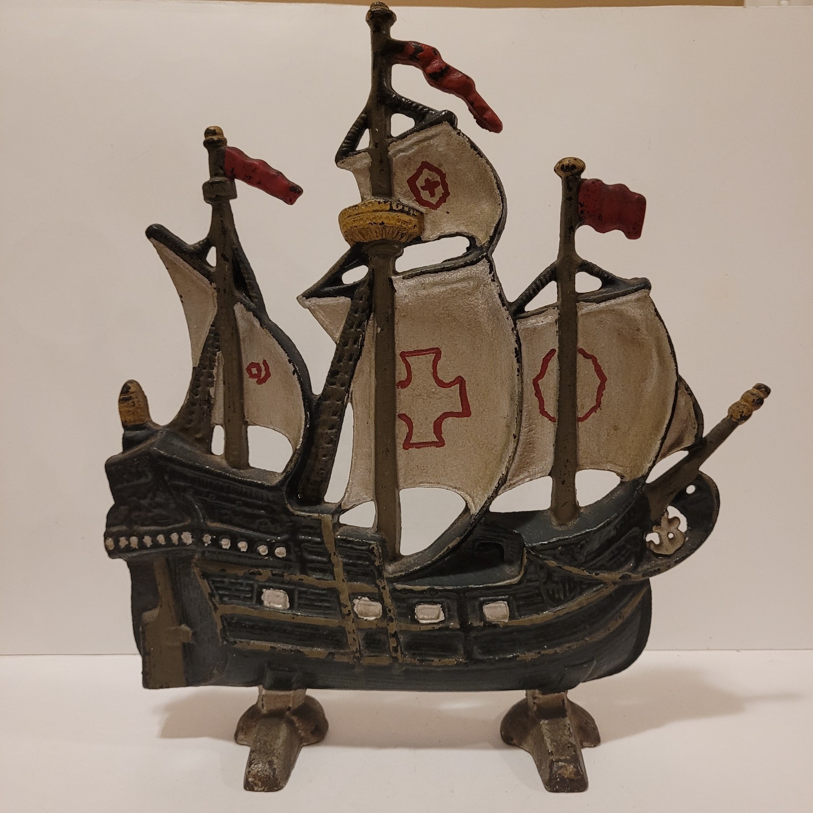 Vintage Cast Iron Spanish Galleon Pirate Ship Door Stop 12\
