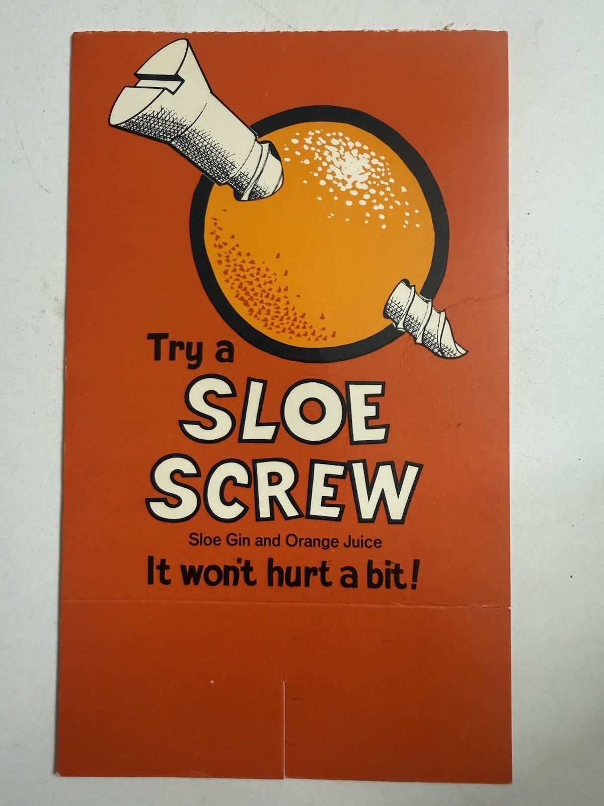 Vintage Try A Sloe Screw Gin Orange Juice Cardboard Bar Advertising Sign