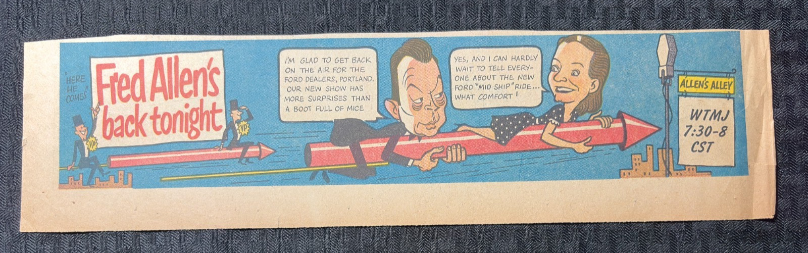 1949 FRED ALLEN'S BACK TONIGHT 15x4