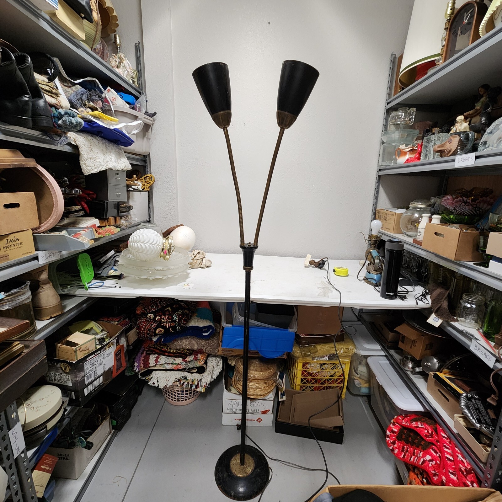 Vintage Mid Century Modern Gerald Thurston Double Gooseneck Cone Floor Lamp BH