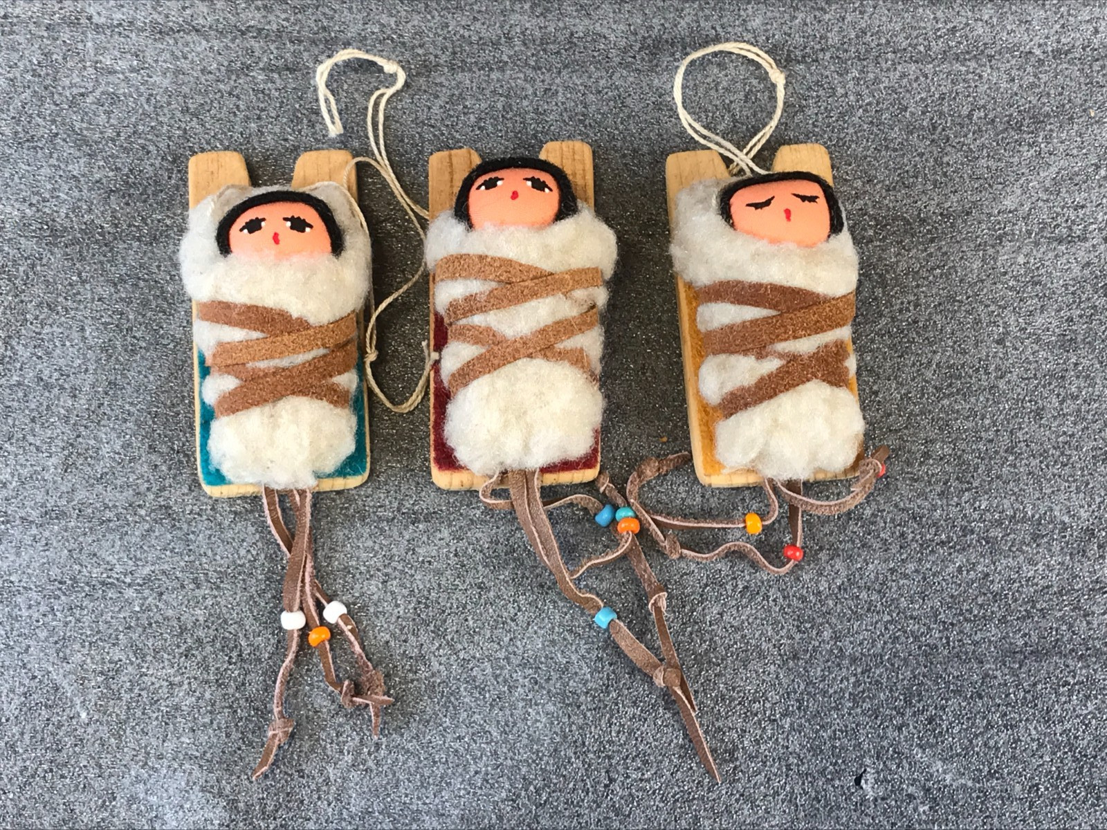 3 Vintage Southwestern Folk Art NAVAJO CRADLEBOARD Ornamets T. NEZ Papoose 3 Vintage Southwestern Folk Art NAVAJO CRADLEBOARD Ornamets T. NEZ Papoose