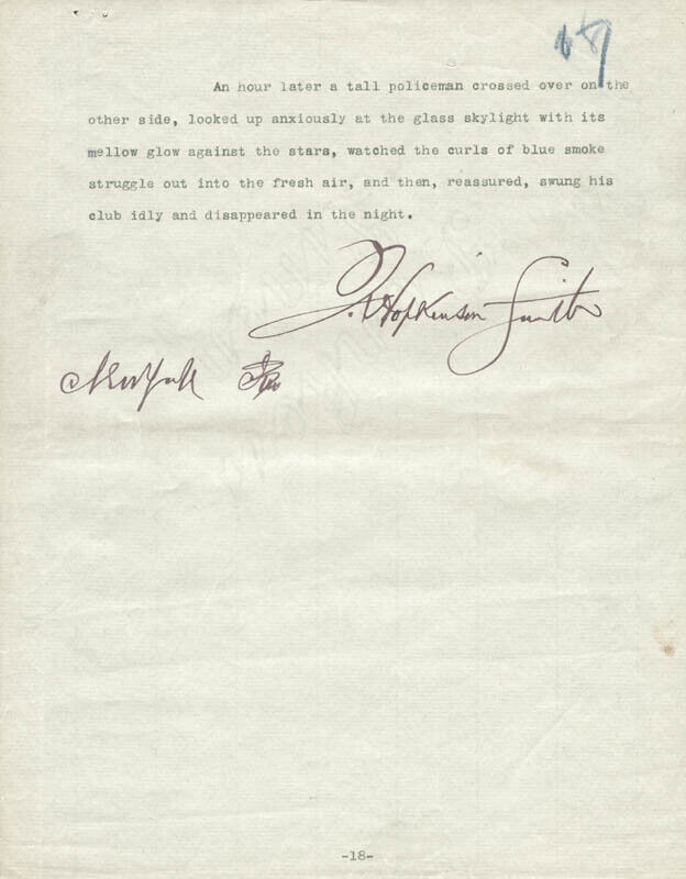 FRANCIS HOPKINSON SMITH - TYPED MANUSCRIPT SIGNED CIRCA 1892