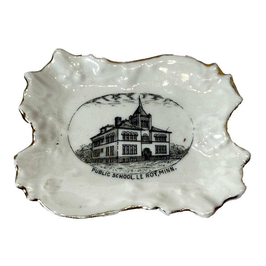 PUBLIC SCHOOL - LE ROY - MN MINNESOTA Souvenir Porcelain China Trinket DISH PUBLIC SCHOOL - LE ROY - MN MINNESOTA Souvenir Porcelain China Trinket DISH