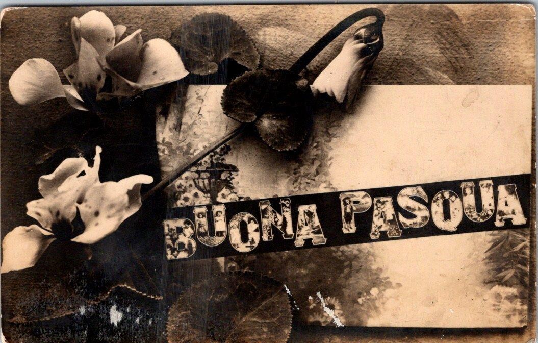 1910-20's RPPC BUONA PASQUA HAPPY EASTER ITALIAN GIRLS in LETTERS POSTCARD