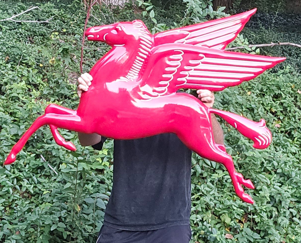 Red Mobil oil Pegasus 3D Embossed Porcelain Metal Gas Oil Sign Approx. 36