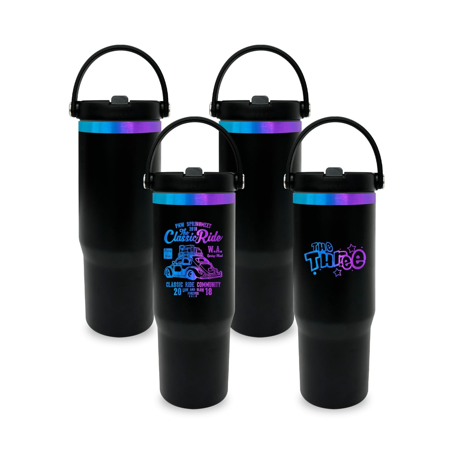 30 oz Tumbler with Handle, Water Bottle with Flip Straw, Black 4 pack