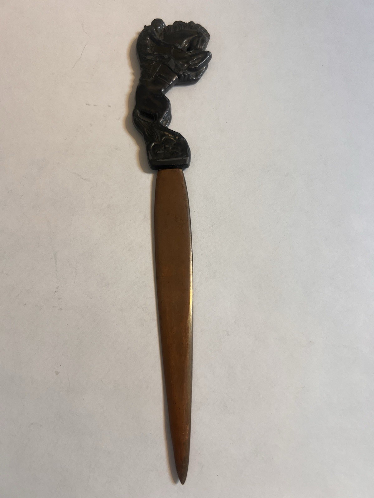 Vintage Western Horse Rider Letter Opener Rearing Bronco Buster Bronze Copper