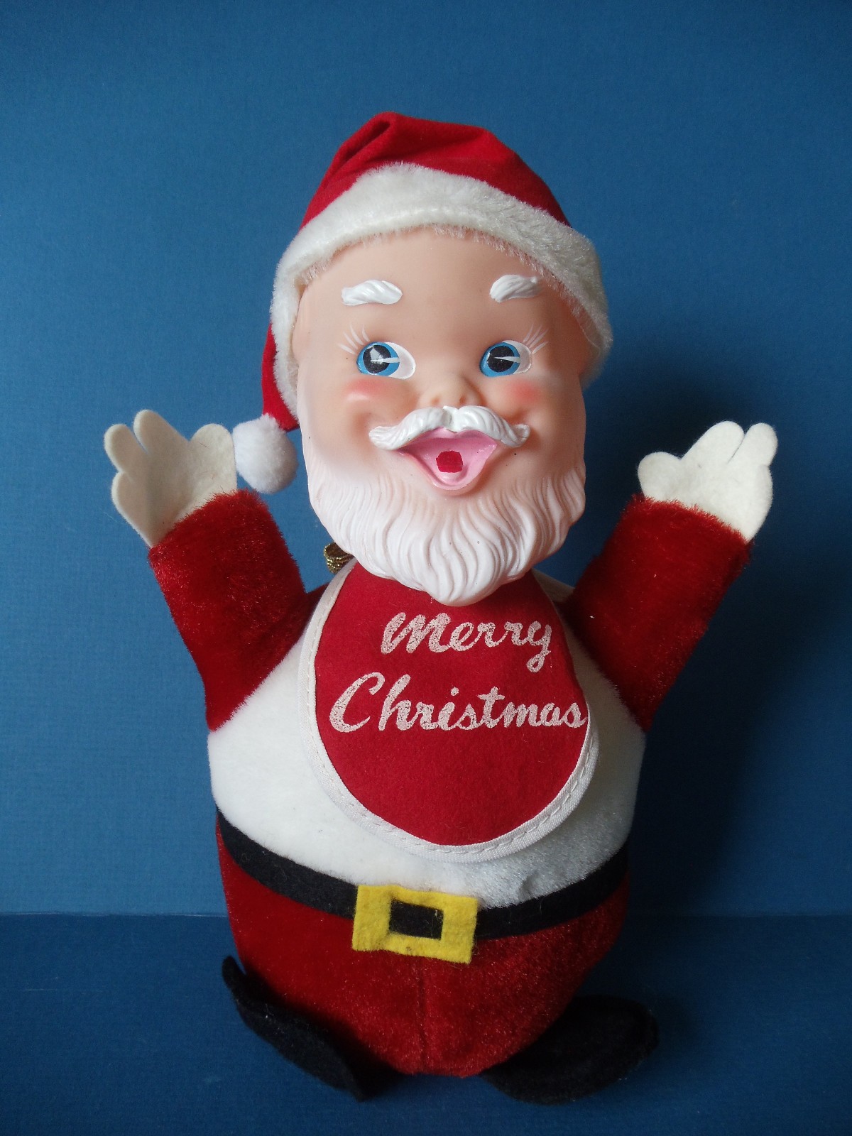 Vintage 1950s-60s Gund Musical Chime ROLY POLY SANTA Vinyl Head Doll Japan