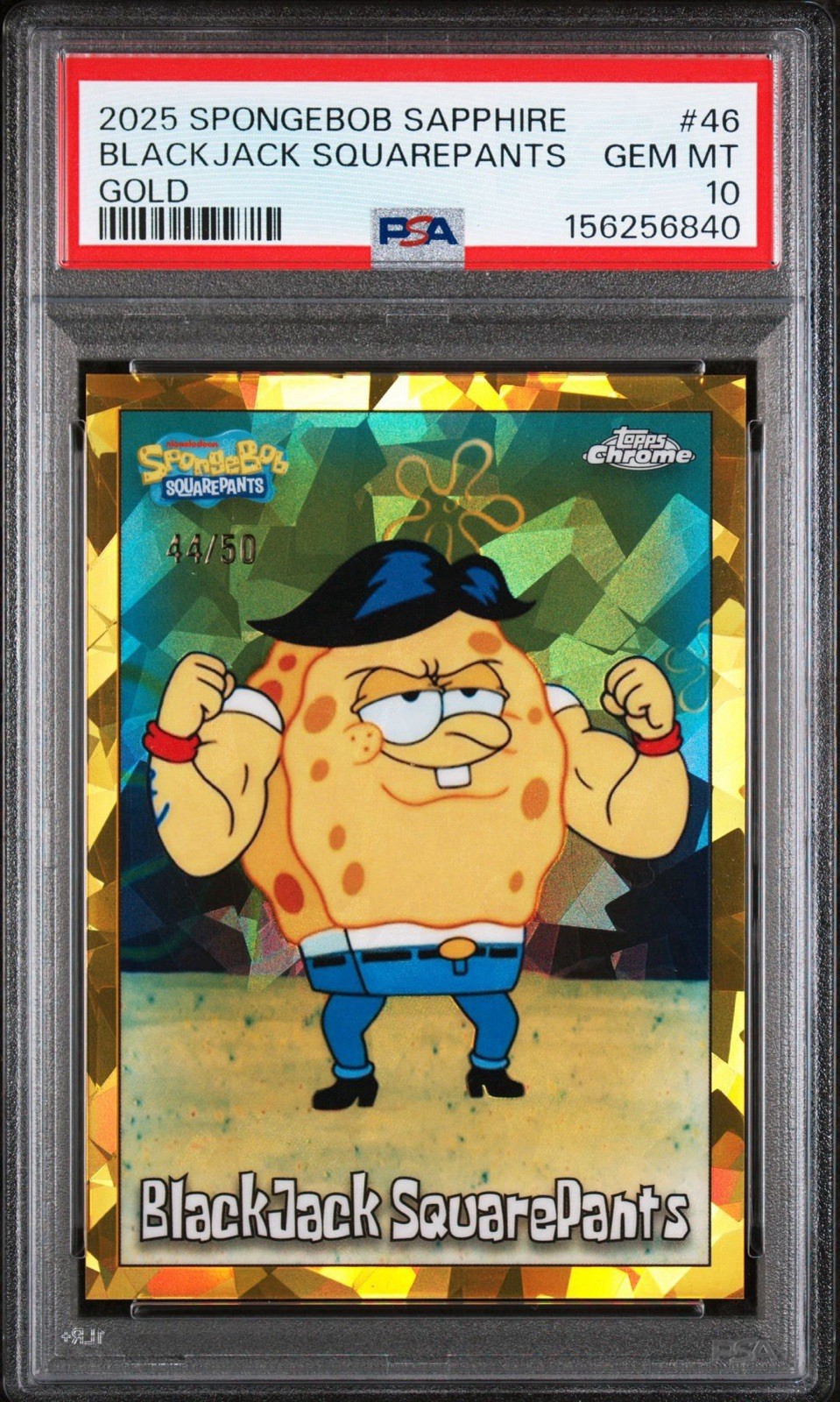 2025 Topps Chrome Sapphire SpongeBob #46 BlackJack Squarepants Gold #/50 PSA 10