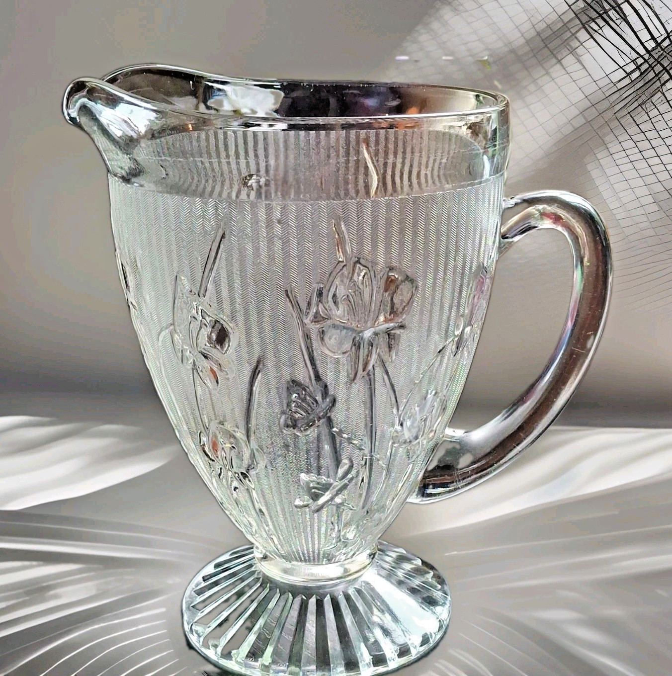 Jeannette Iris & Herringbone Depression Glass Table 15 Pcs Pitcher Glasses Bowls