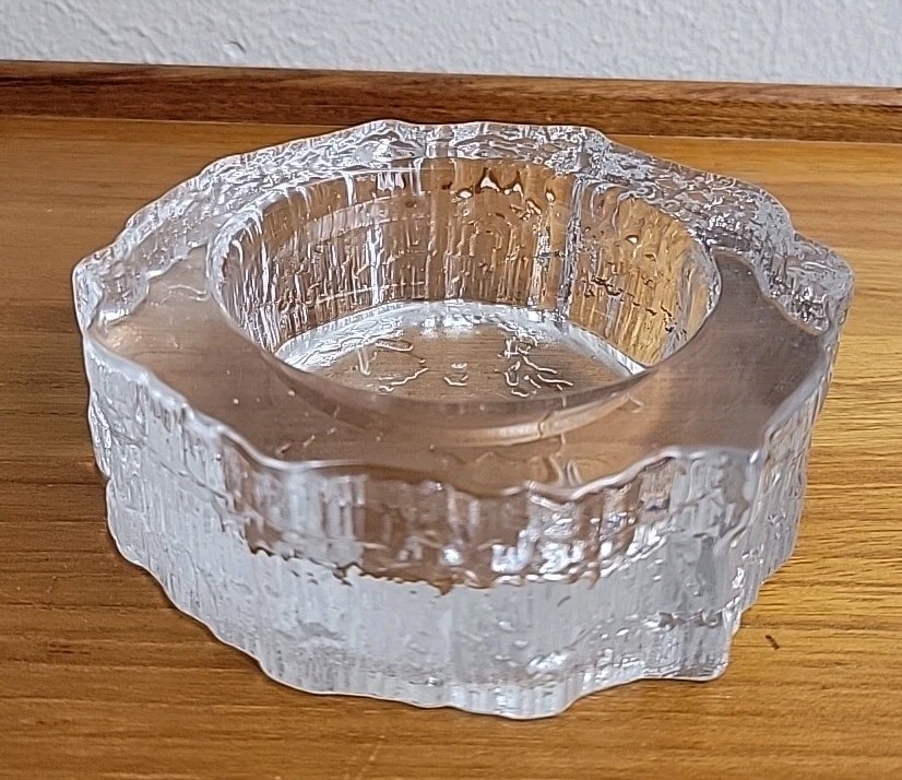 Vtg iittala Finland Glass Aslak Candle Holder Dish Bowl Map Tapio Wirkkala