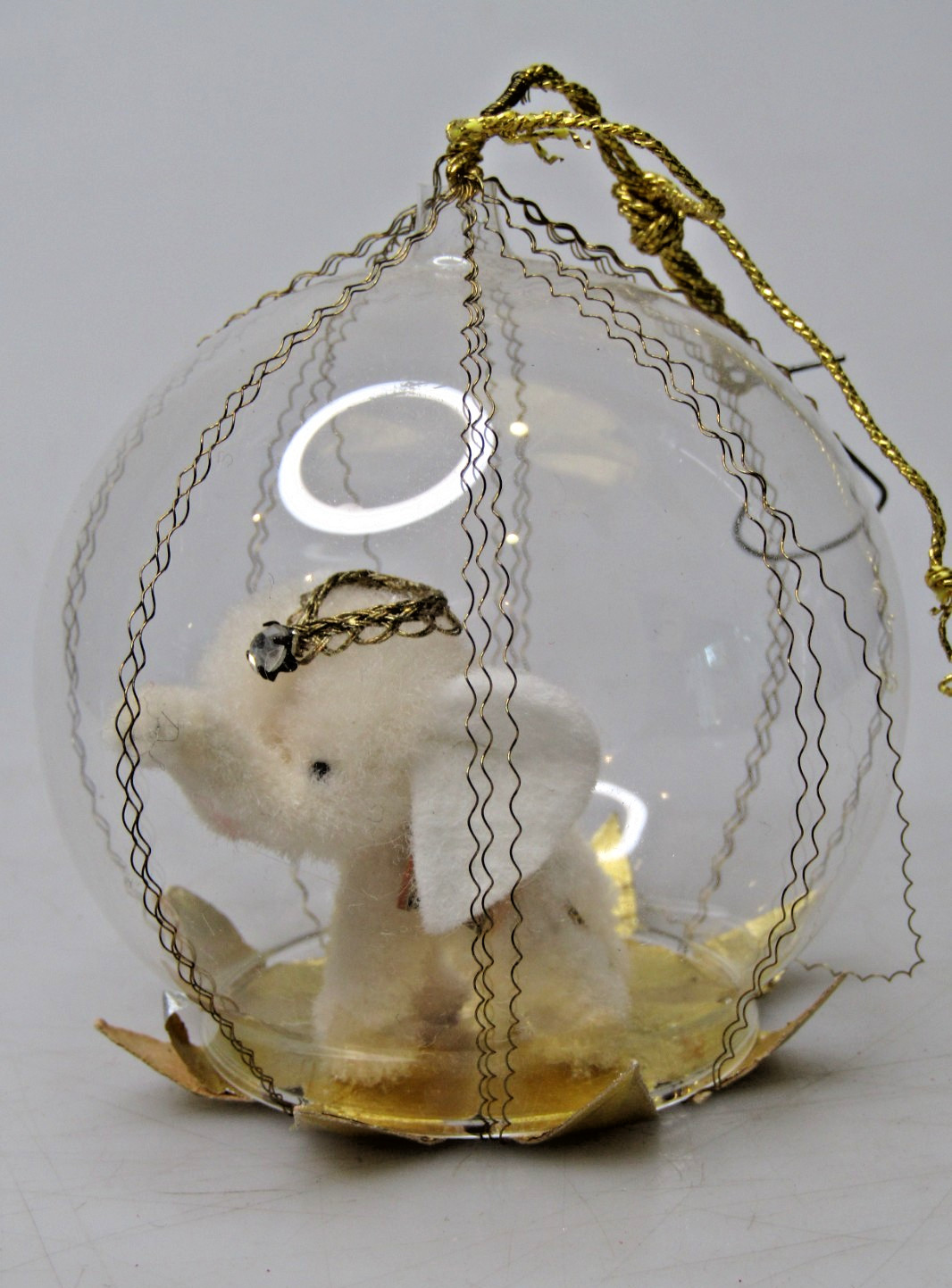 Vintage Clear Glass Diorama BABY ELEPHANT Christmas Ornament W Germany