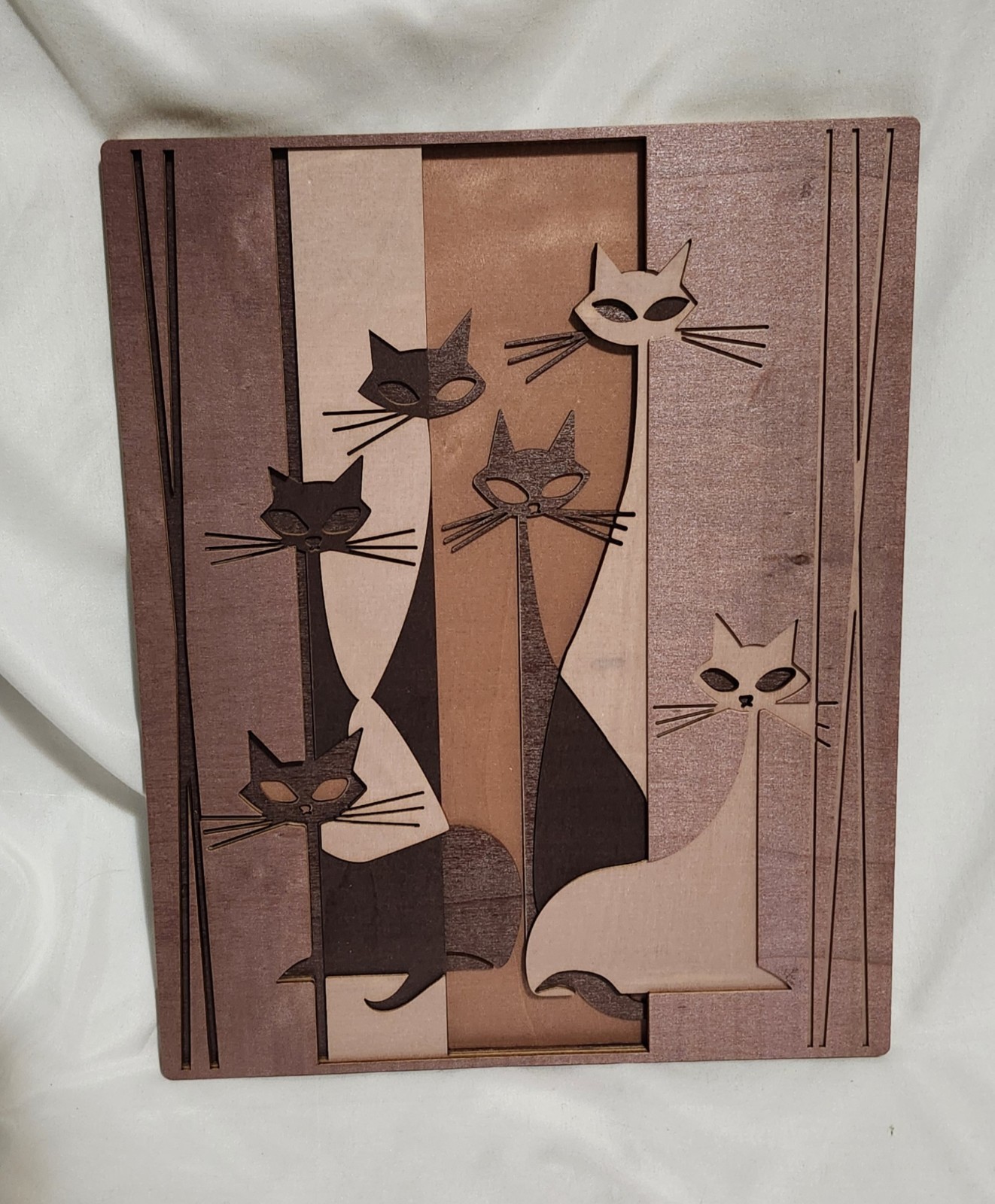 Layered Wood Atomic Cat MCM Mid Century Modern Wall Art Home Decor 13 x 10 1/2\ Layered Wood Atomic Cat MCM Mid Century Modern Wall Art Home Decor 13 x 10 1/2\