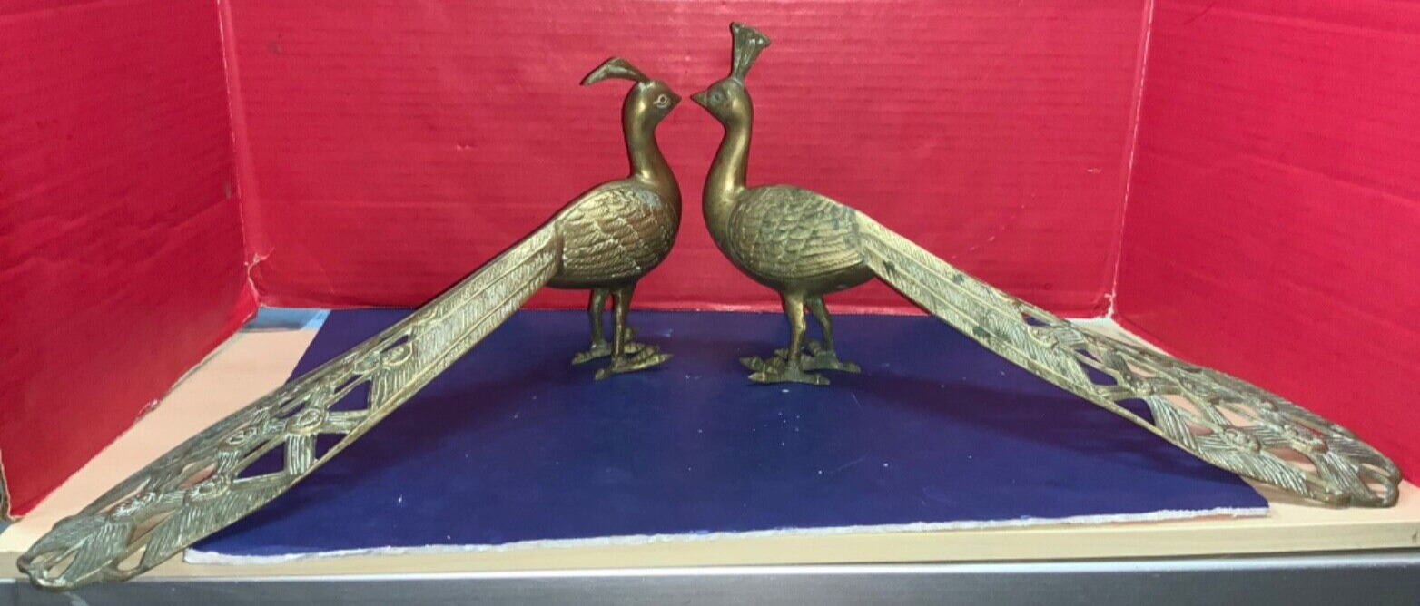 Vintage Brass Male & Female Peacock Figurines (Set of 2)