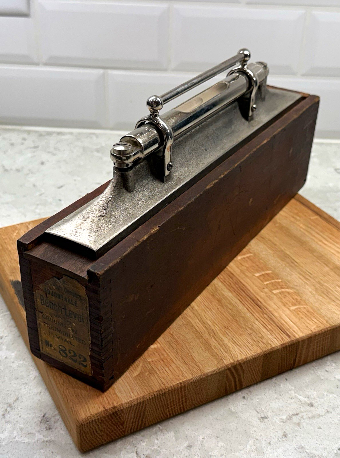 Antique Goodell-Pratt No. 822 Nickel-Plated Adjustable Bench Level –fingerbox