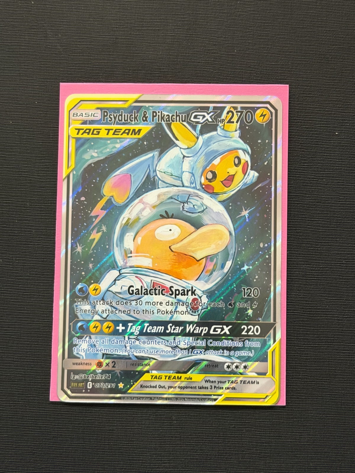 Pokemon Psyduck & Pikachu GX Tag Team Non-TCG Art Card Display