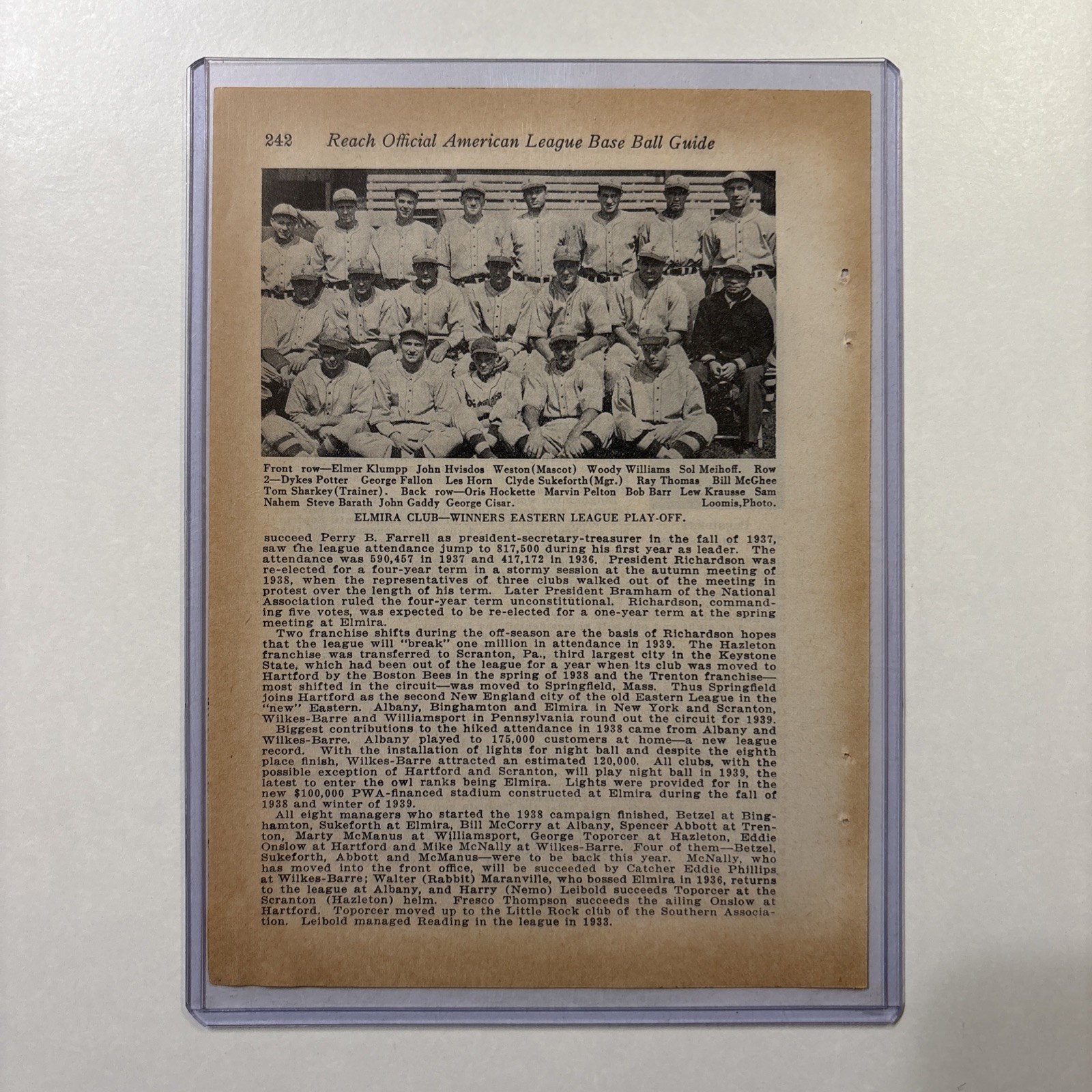 1938 Elmira NY Baseball Team Picture Vintage New York Antique League Champion