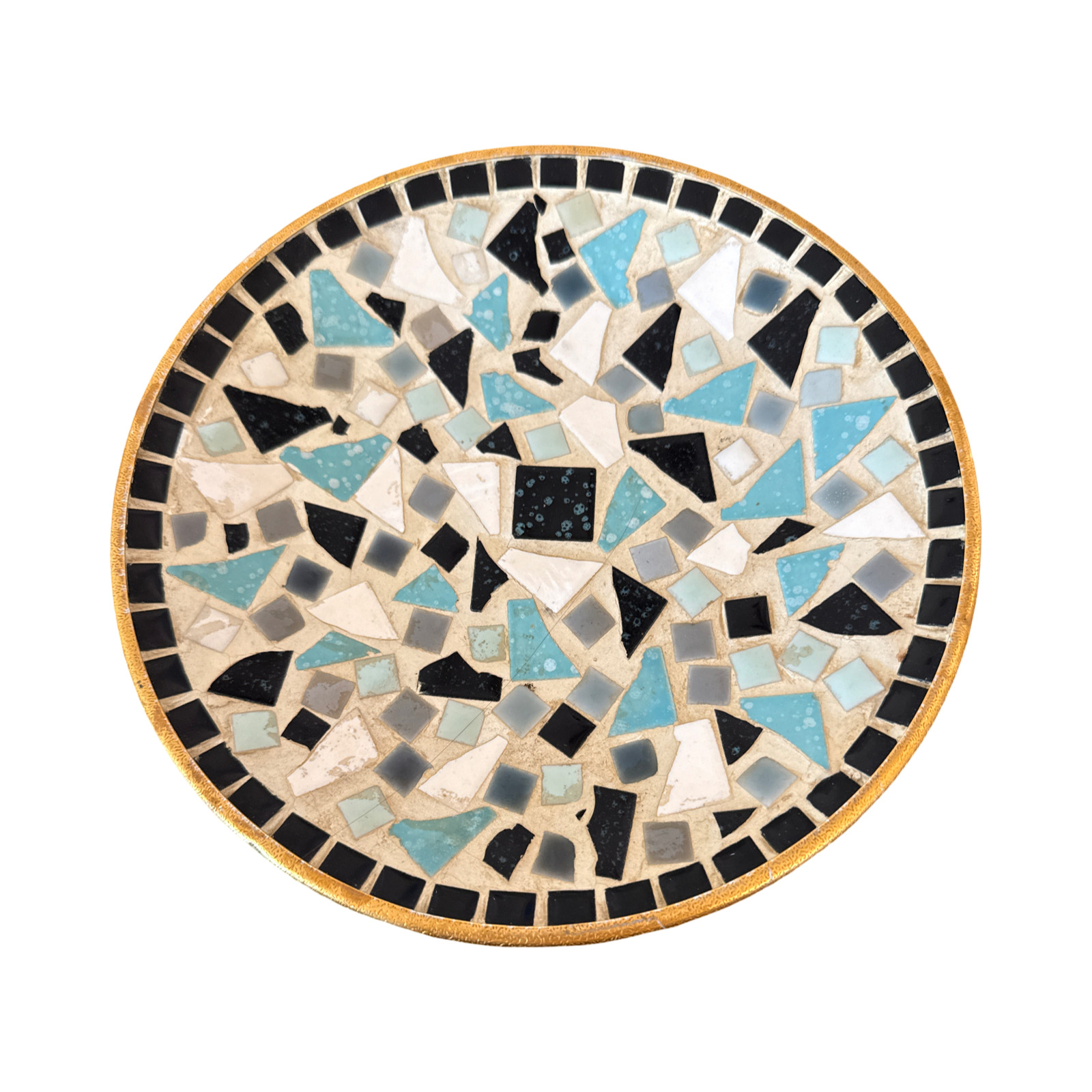 VTG Mid Century Mosaic Shallow Bowl Gold Gilt