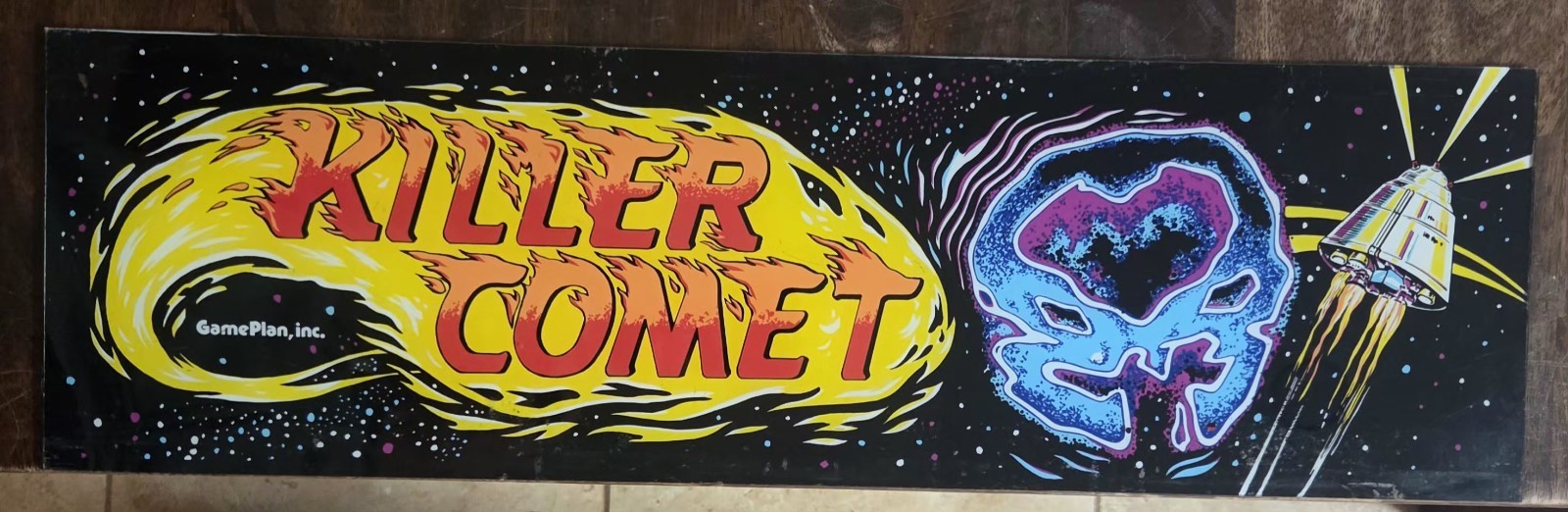 GAME PLAN INC. KILLER COMET ARCADE VIDEO GAME MARQUEE ORIGINAL VERY RARE