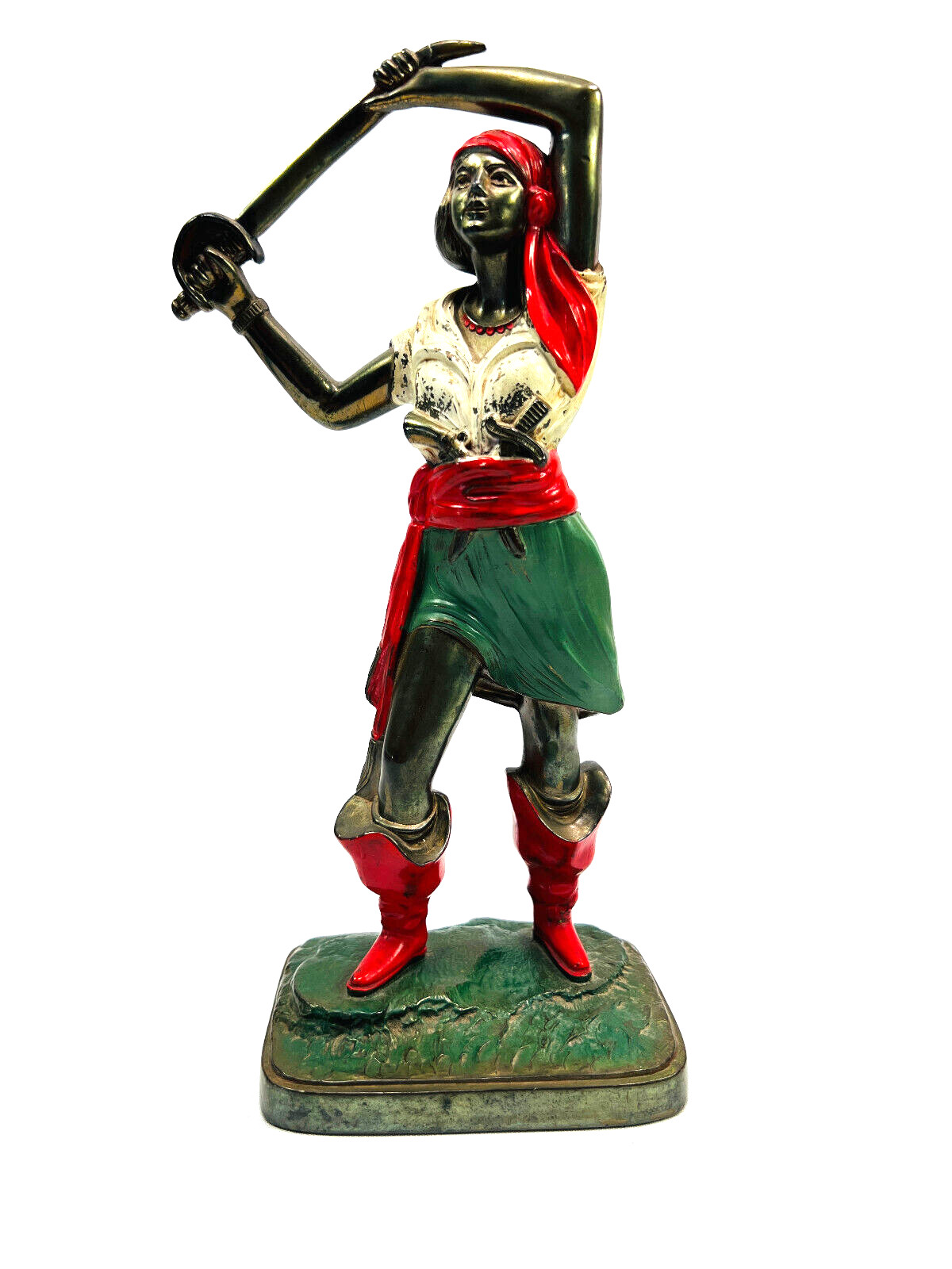 vtg K&O 20s 30s Bronze Flapper Pirate cold painted Sculpture bookend