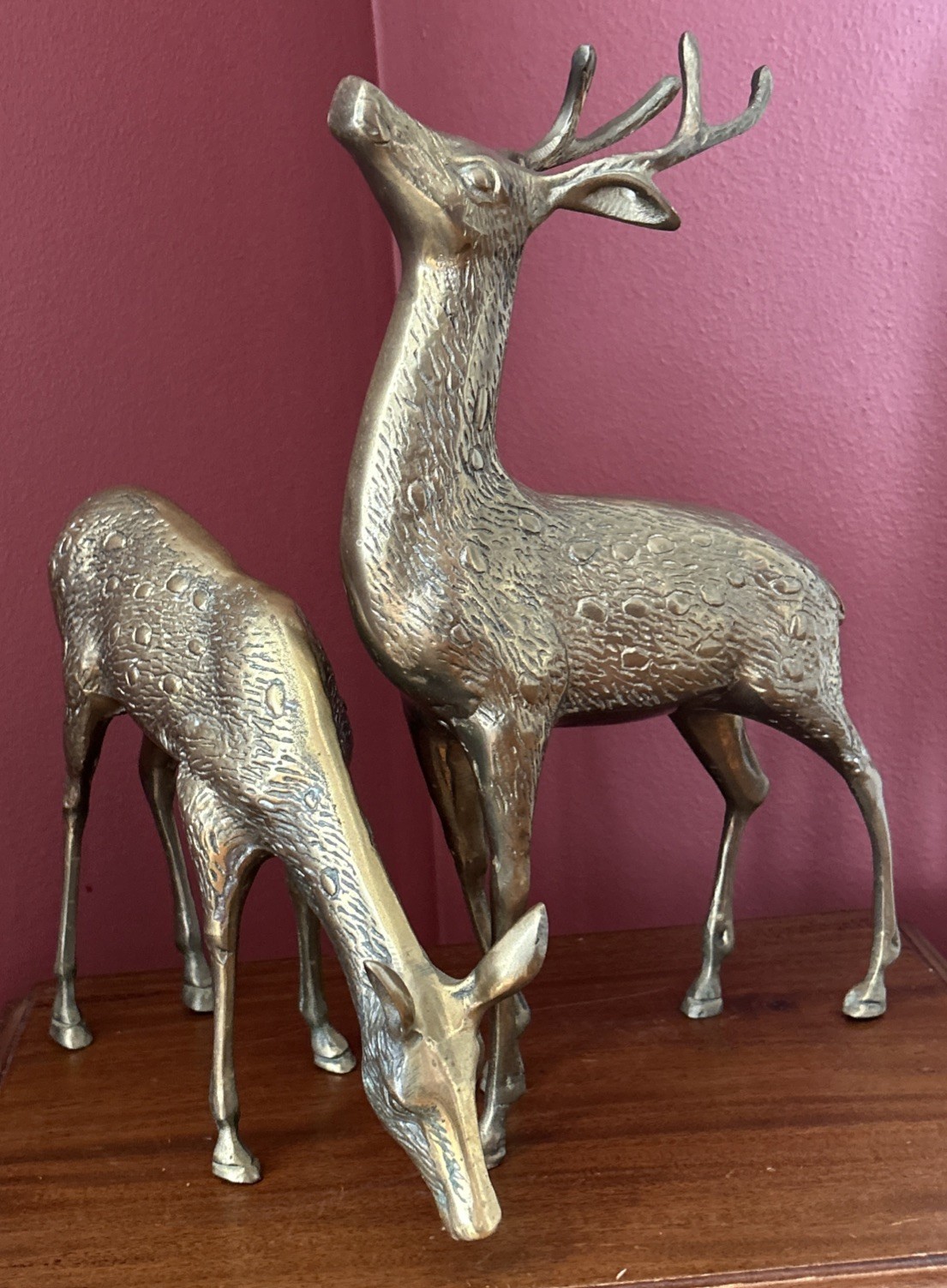 Vintage Large Heavy Brass Deer Figurines Set of 2 (Buck & Doe) 13\