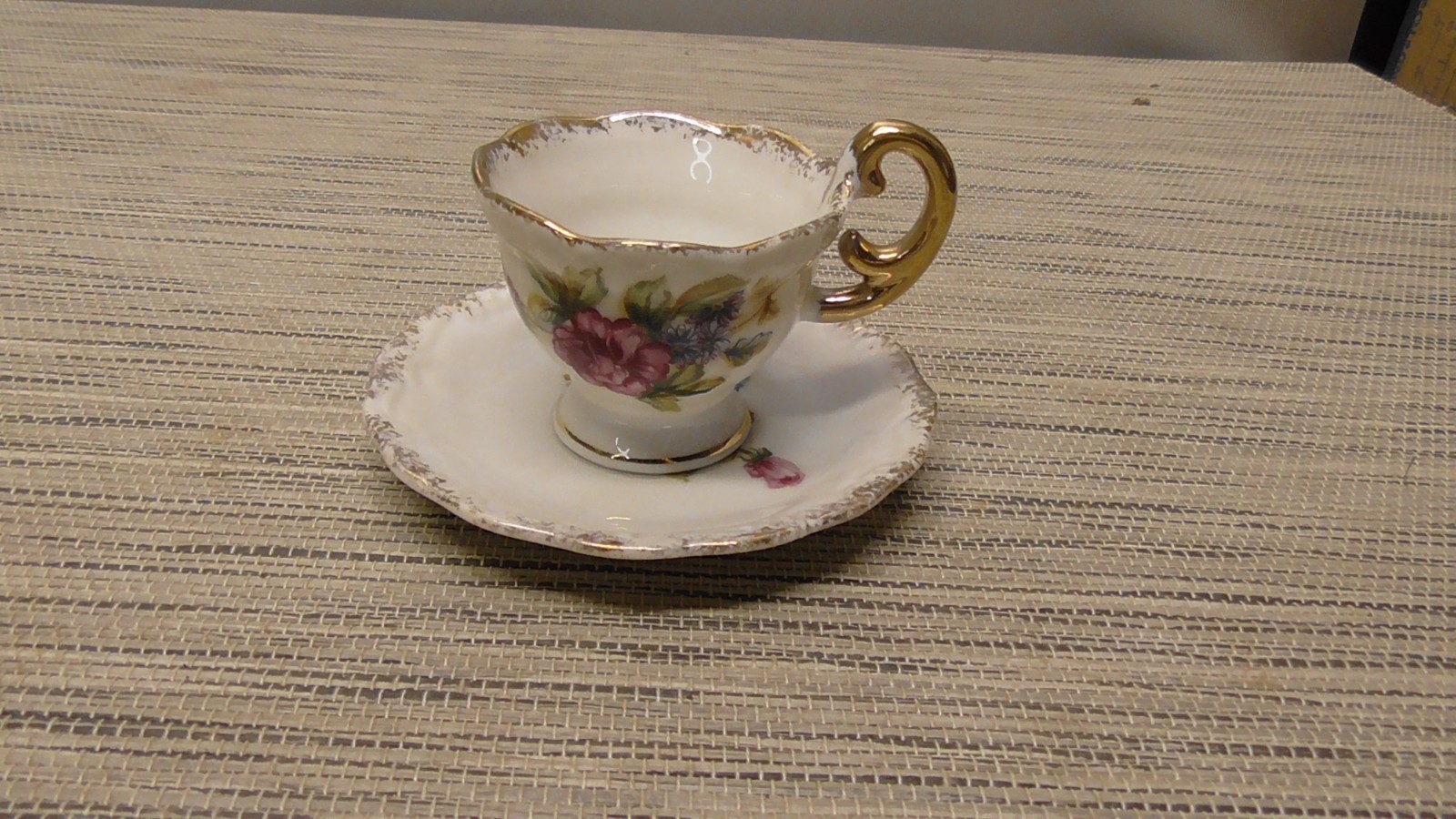 Vintage Miniature Mini Tea Cup &  Saucer gold Handle Japan Gold Trim floral