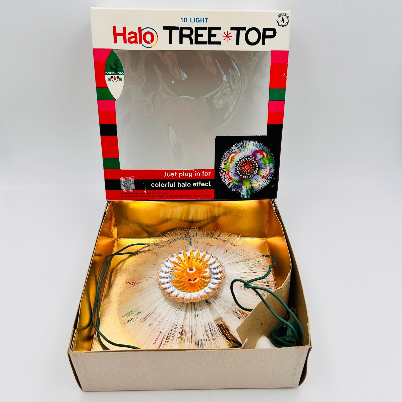 Vintage Halo Christmas Tree Top Topper In Box 10 Light Works 1970 Decor Noel