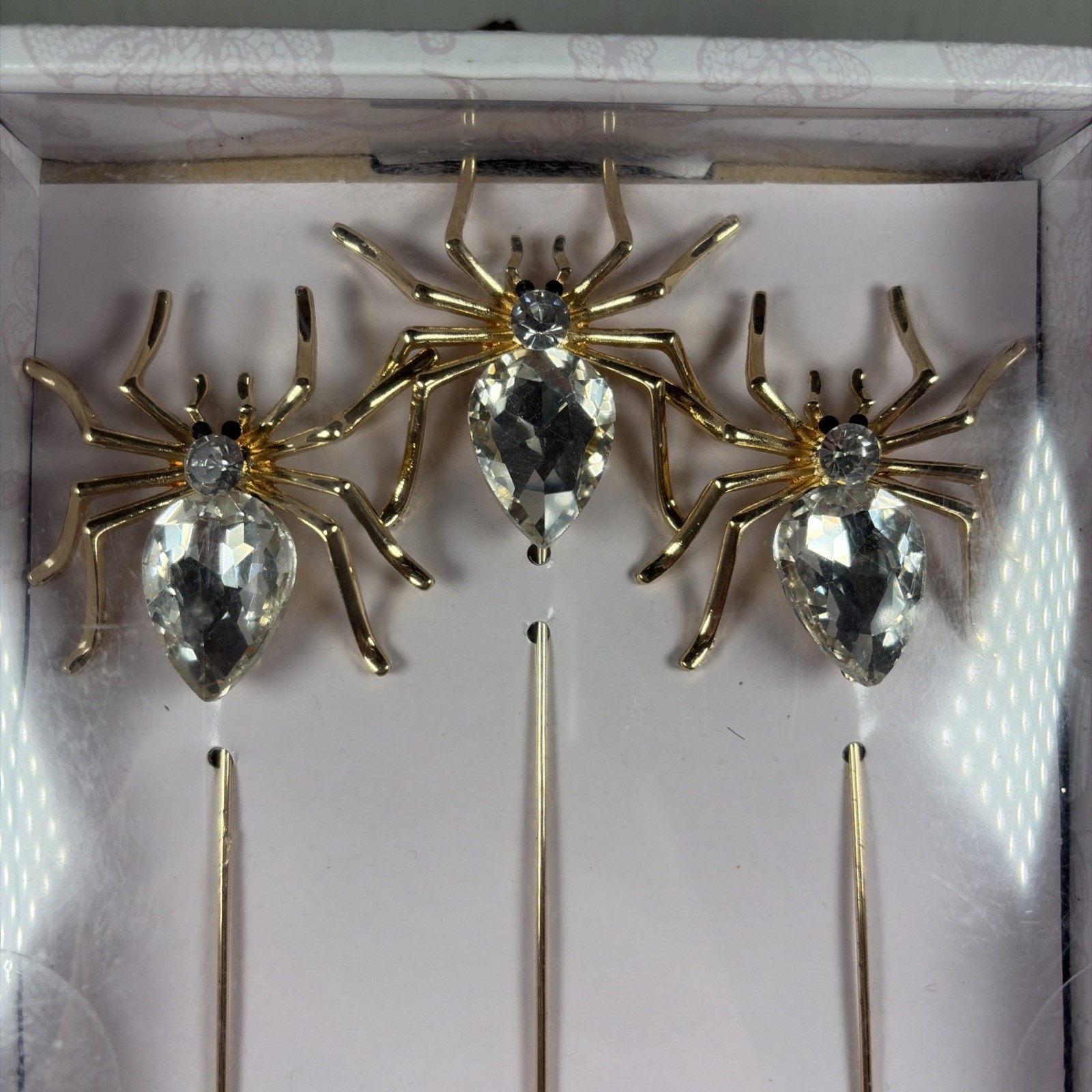 Bella Lux Rhinestone & Goldtone Halloween Cake Spider Picks Set Of 3 non edible 