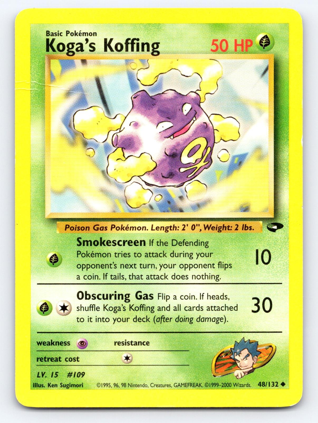 Koga\'s Koffing 48/132 Uncommon Gym Challenge Pokemon Unlimited Damaged