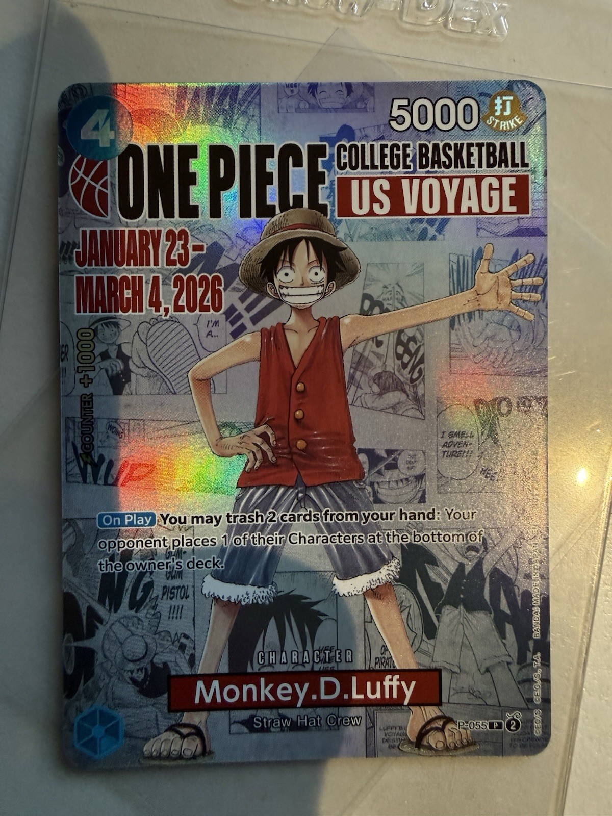 One Piece Monkey D Luffy College Basketball US Voyage Promo Card P-055 V1