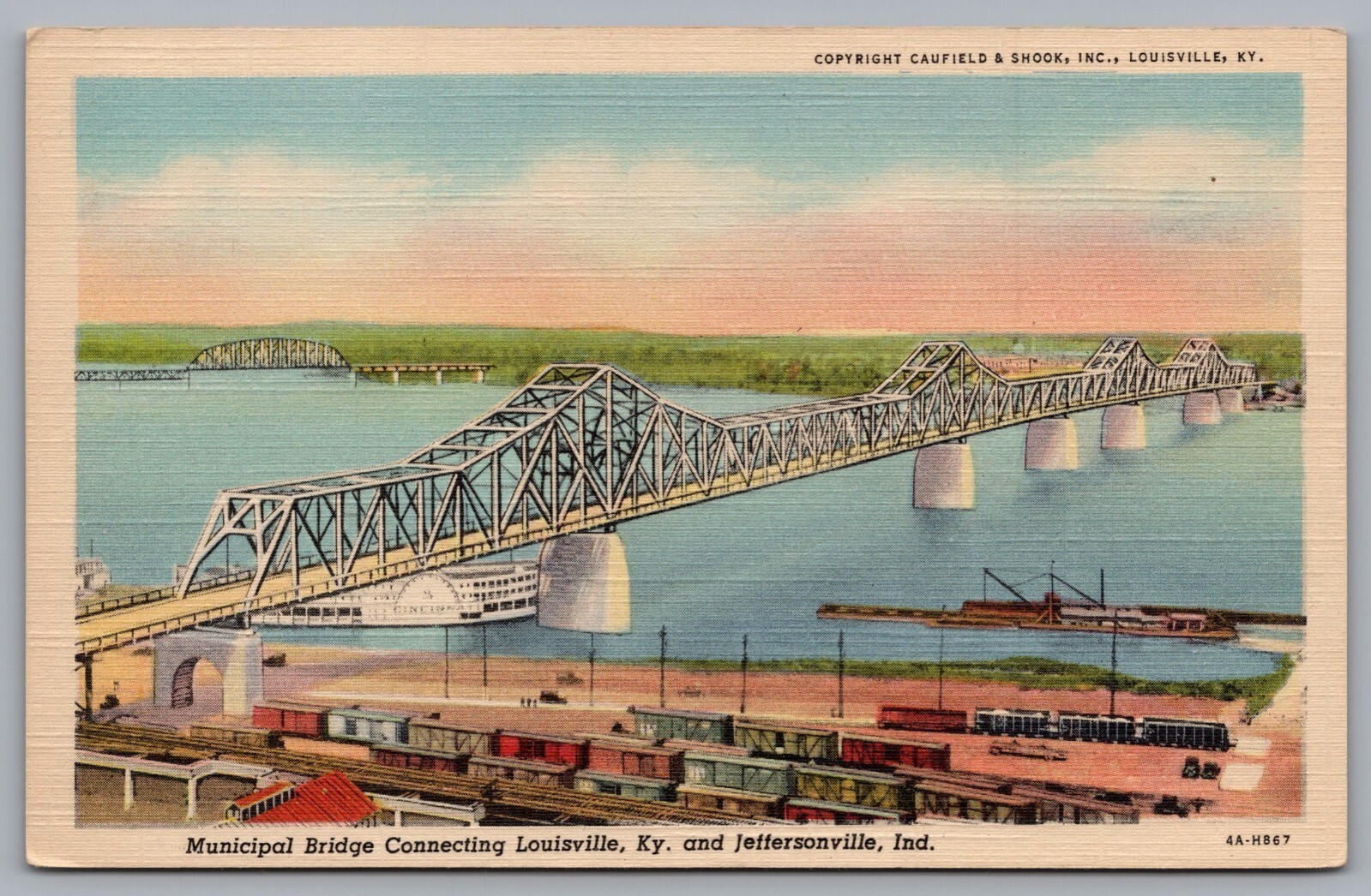 Municipal Bridge Connecting Louisville, KY. & Jeffersonville, IN. Postcard TS-88