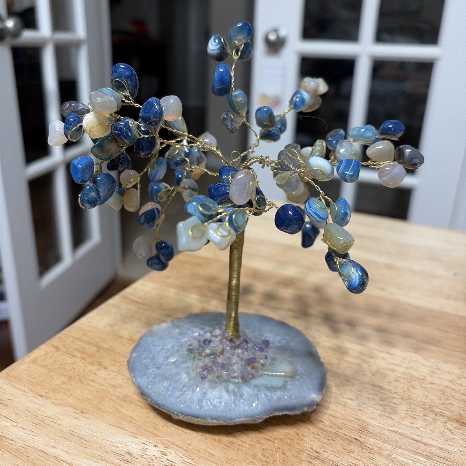VTG Blue Gemstone Twisted Gold Wire Bonsai Tree from Australia 8” Tall