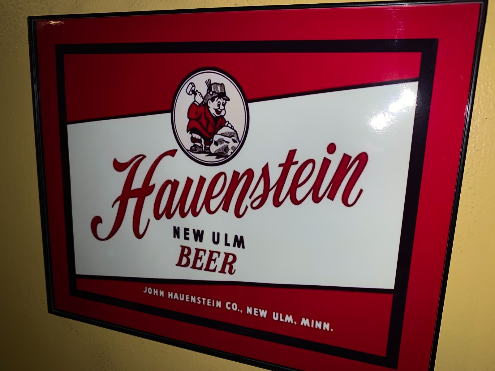 Hauenstein New Ulm Beer Bar Man Cave Framed Advertising Sign