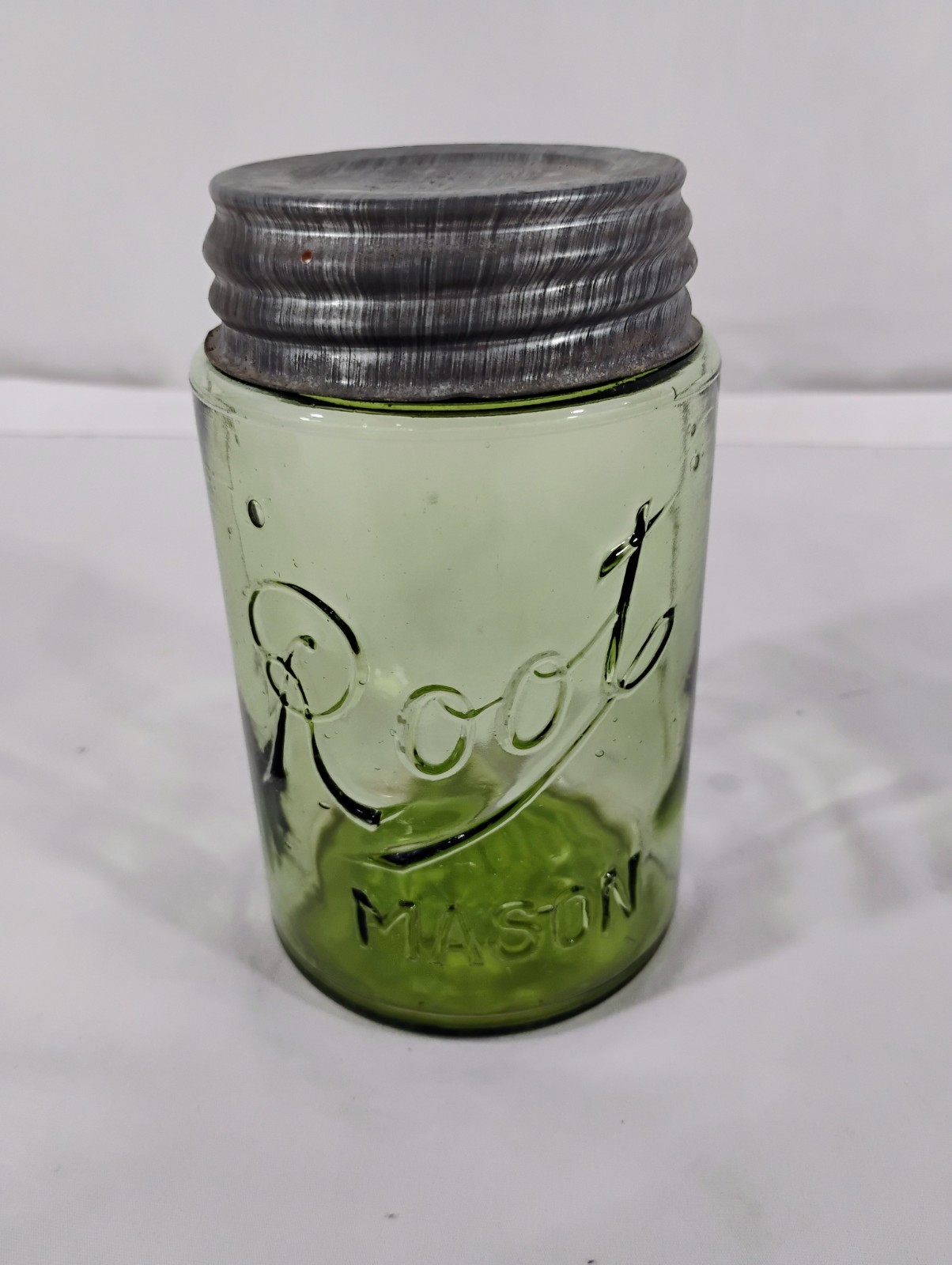 Vintage Very Rare Olive Green ROOT Mason Pint Bubbles & Waves