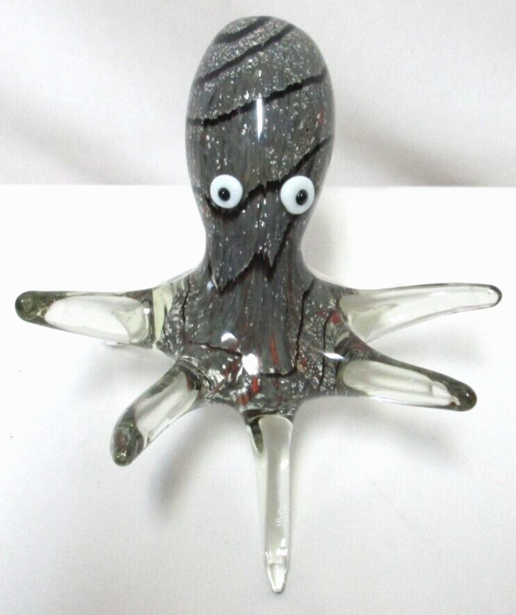 Blown Glass Octopus sculpture figurine sea life gray black 6.5\