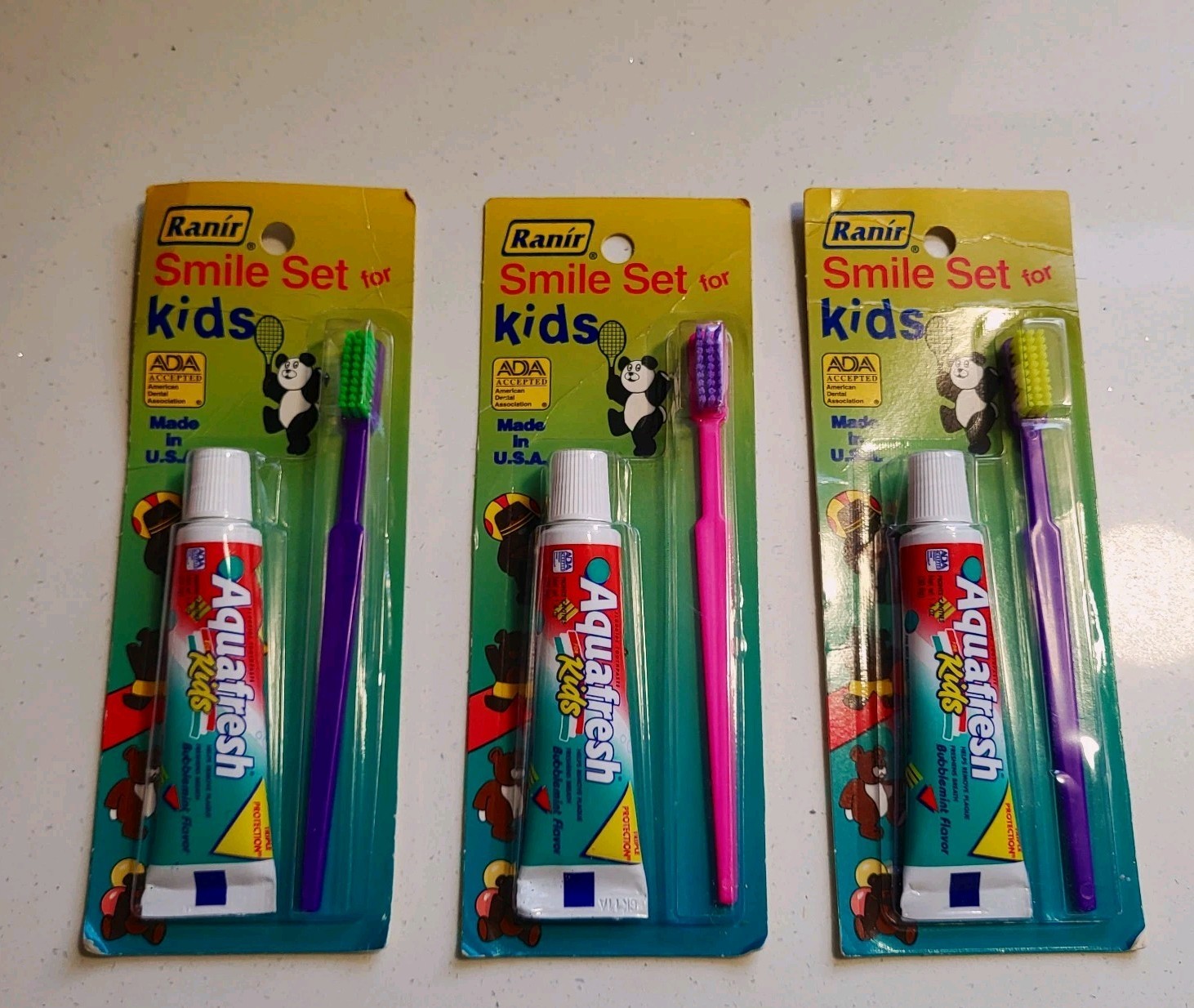 Vintage 1990s Ranir Smile Set for Kids Aquafresh NOS Dental Kit Lot of 3 Rare 