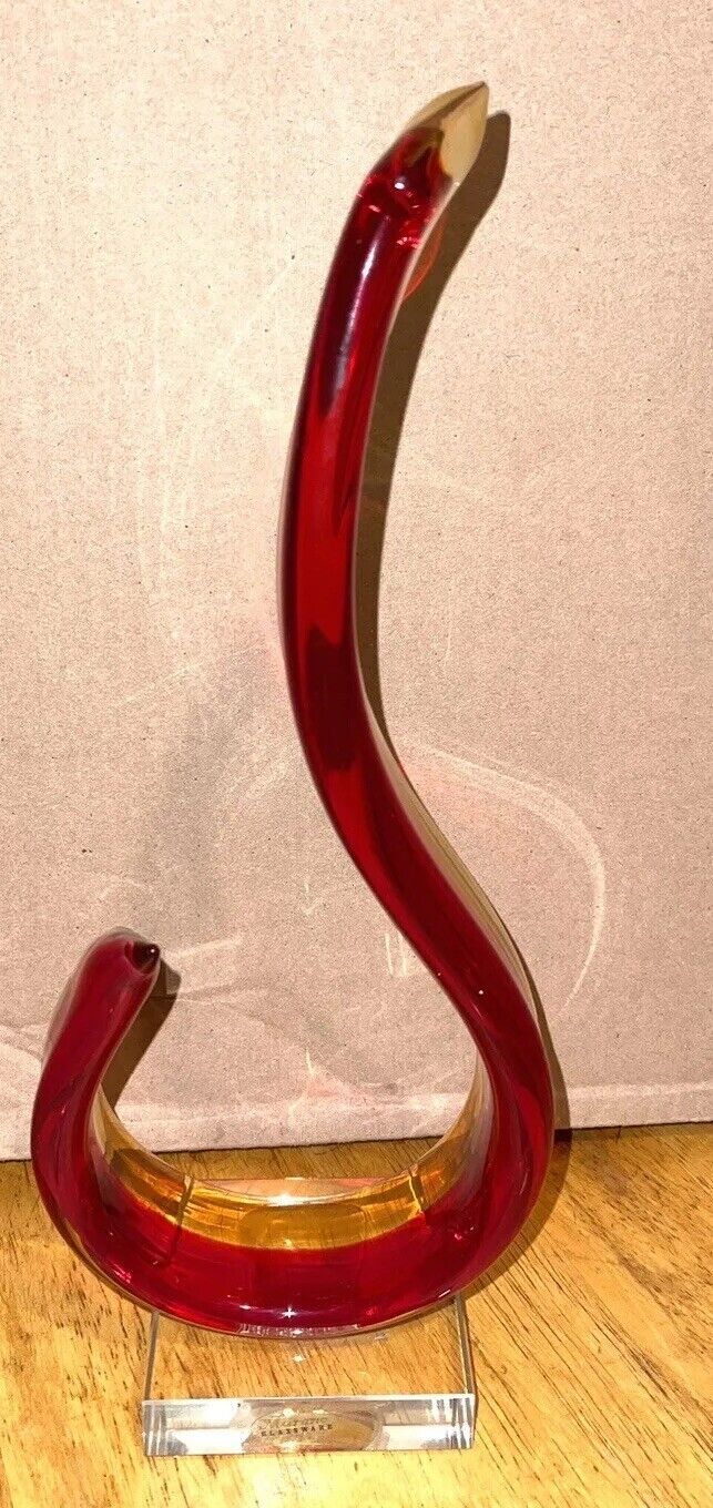 Murano Style Art Glass Sculpture Figurine Abstract Red Ribbon Swirled Glass Nice