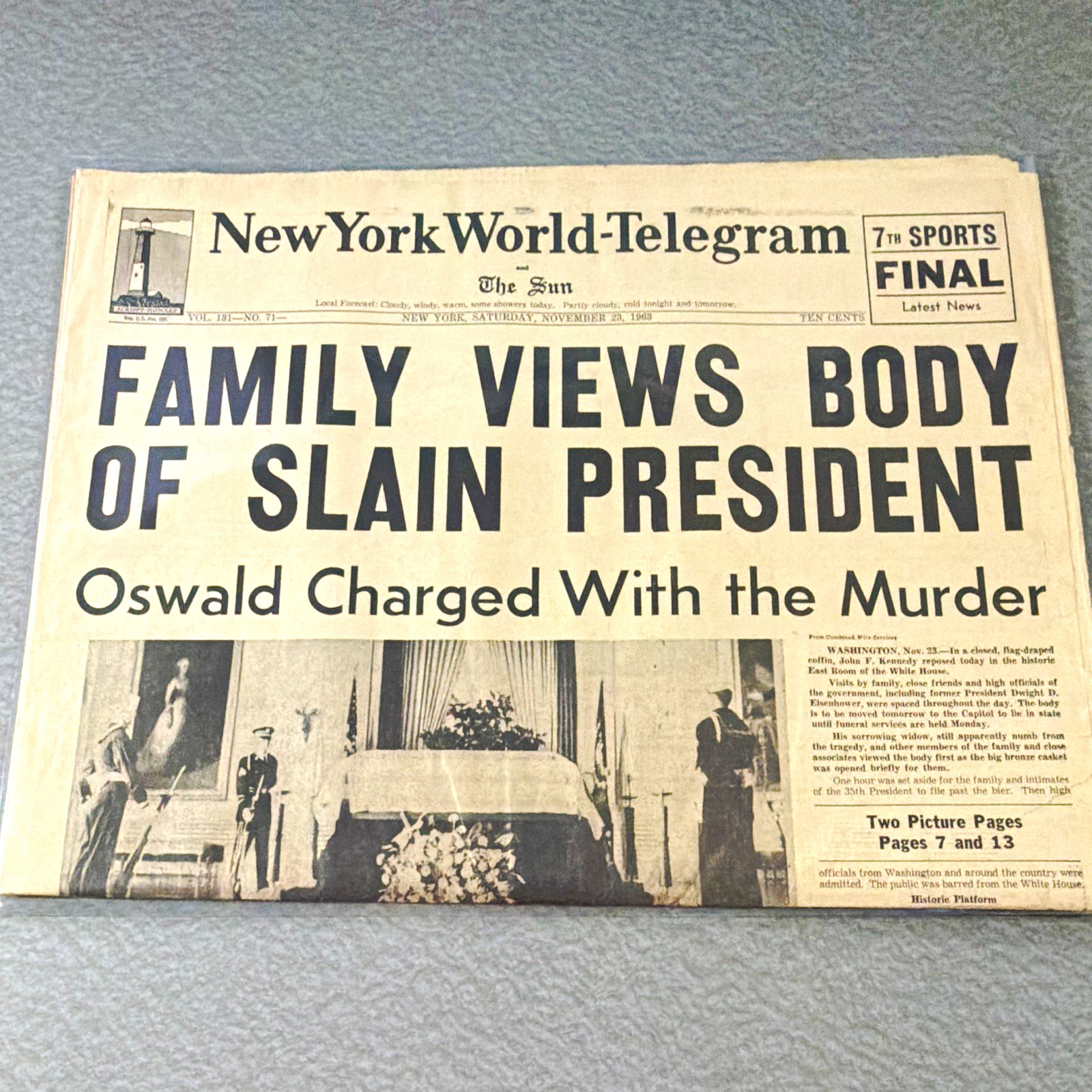 Vintage Nov 23, 1963 New York World-Telegram JFK Assassination Complete