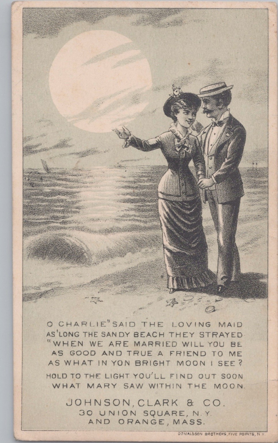 Hold-to-Light Trade Card Johnson Clark & Co Sewing Machine J.H.H. Bennett IL