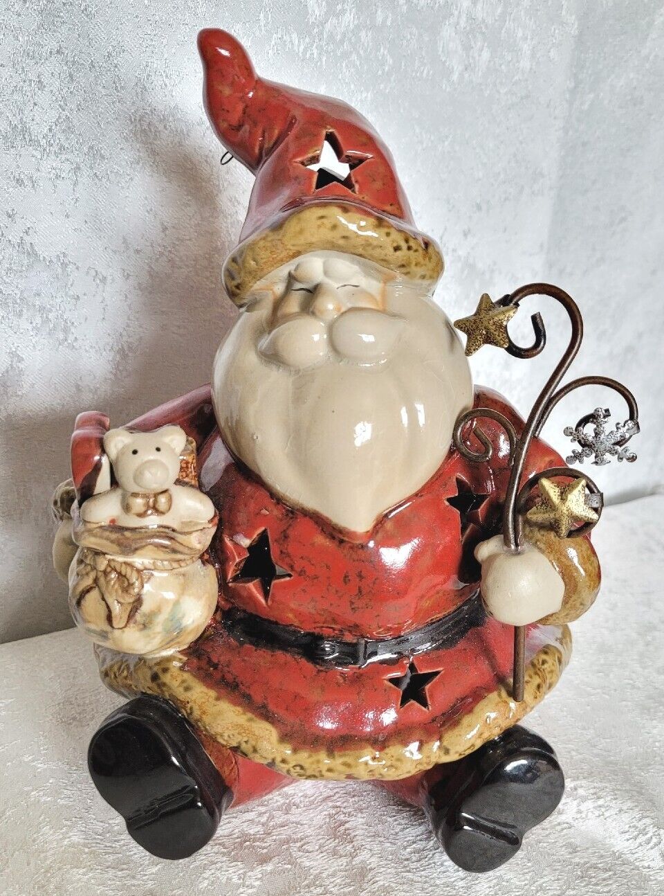 Rustic Ceramic Santa W/Toy Bag Tealight Holder 9\