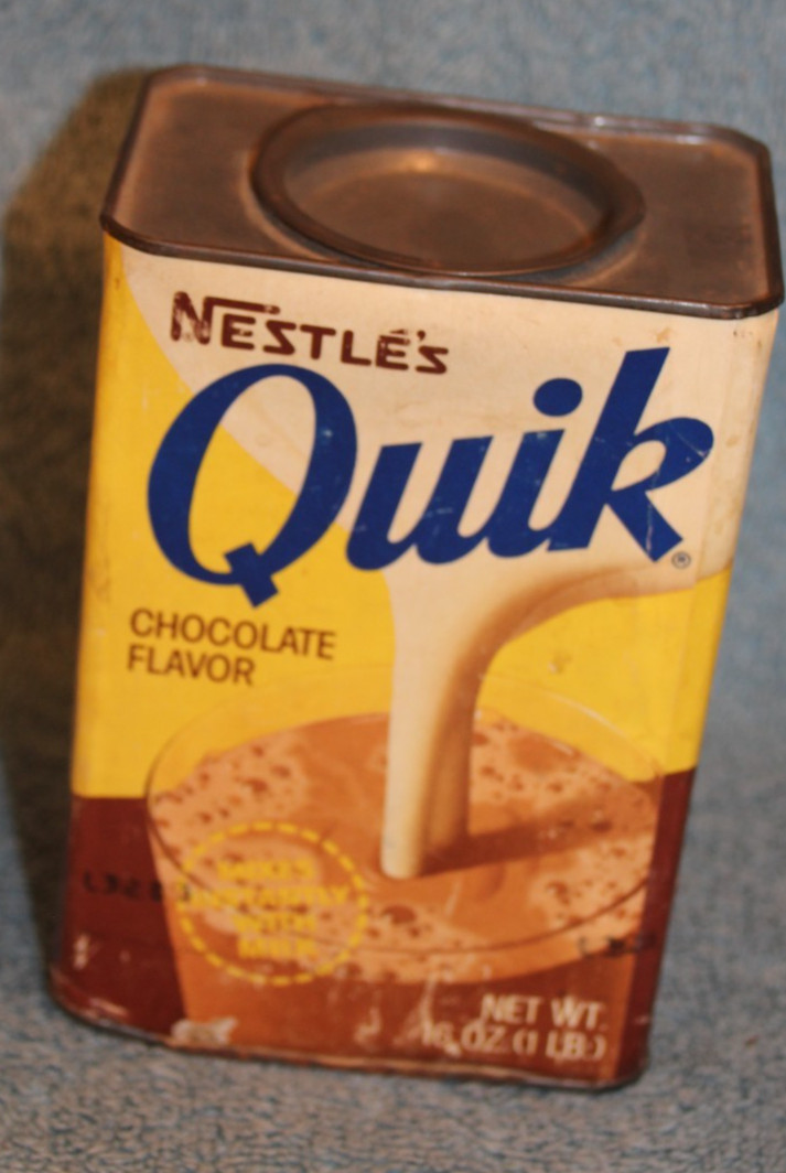 Vintage 1973 Nestlé's Quik Chocolate Tin 1lb Cardboard/Metal NO BUNNY Logo