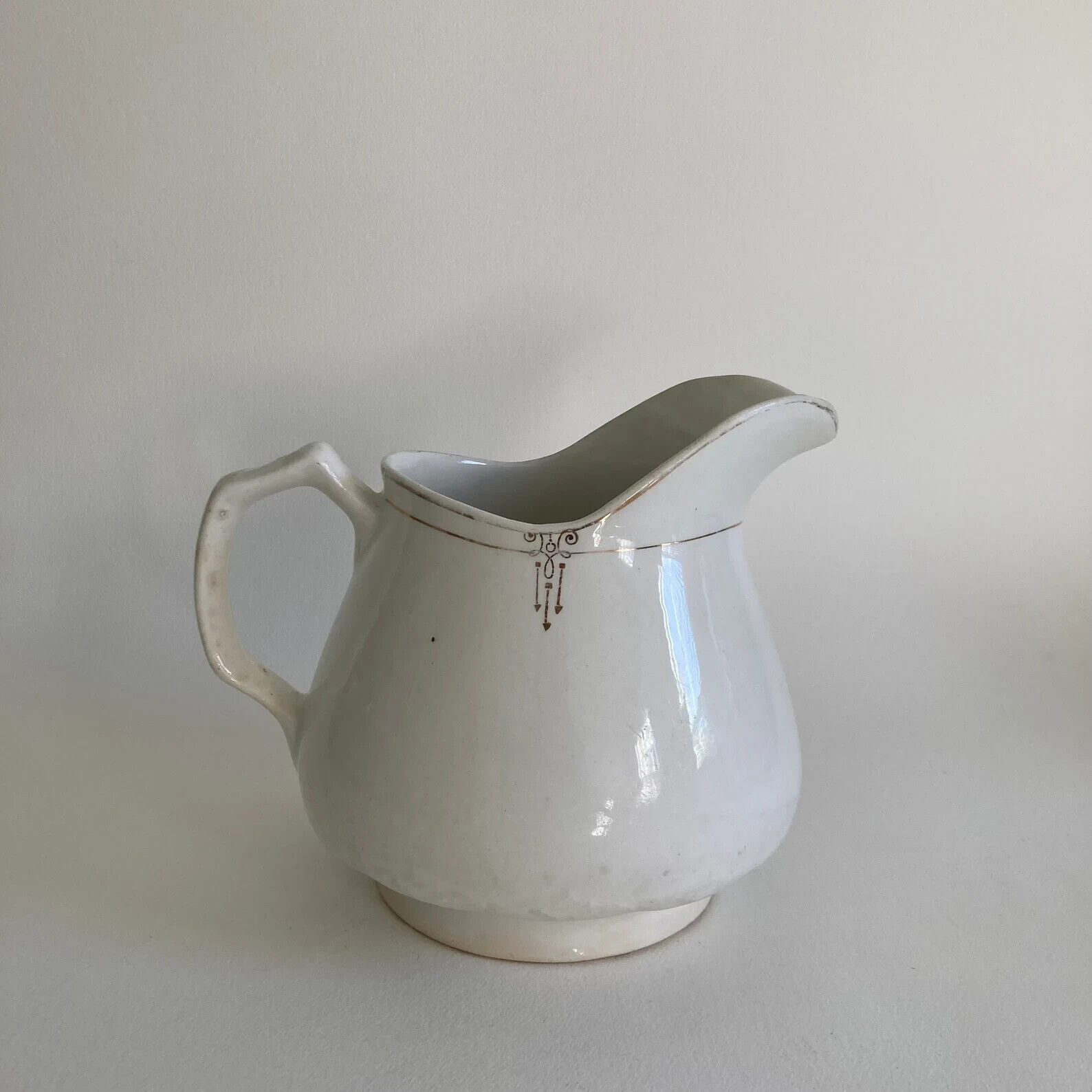 Antique Art Nouveau French China Company Ceramic Pitcher - Off White/Ivory Color