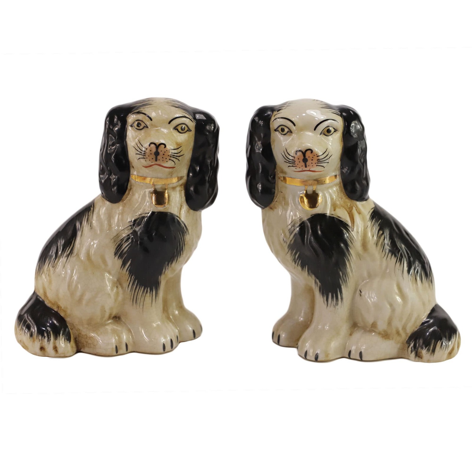 Hand Painted Black Porcelain Dog Pair of Small Figurines Home Décor