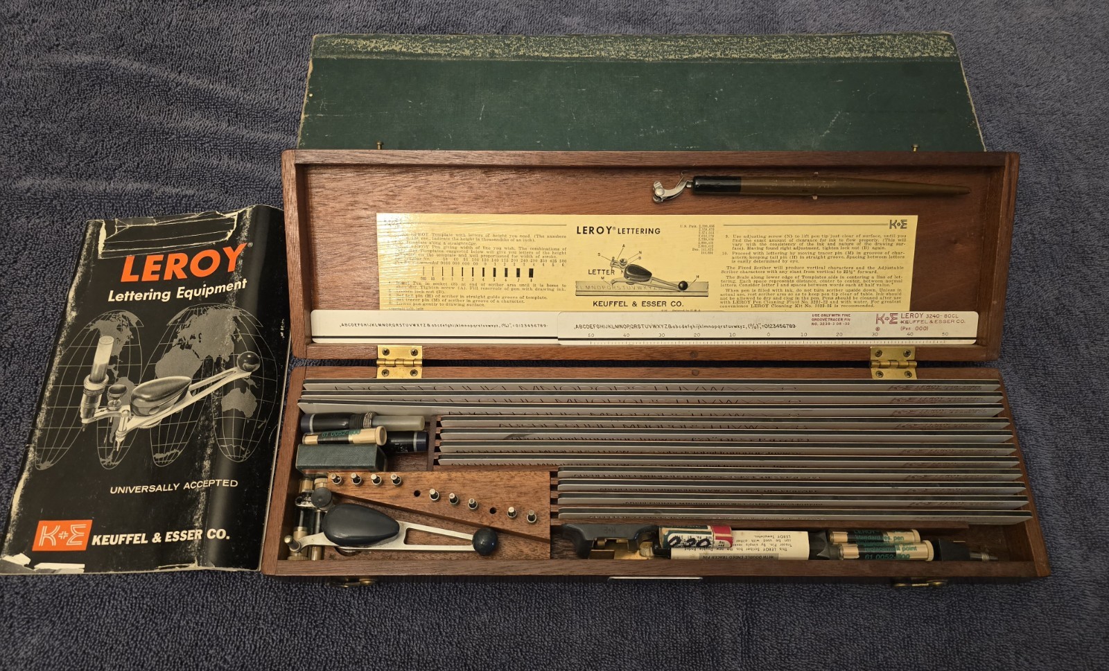 Vintage K&E Leroy Lettering Set Drafting Kit With Wood Case Templates USA 1958